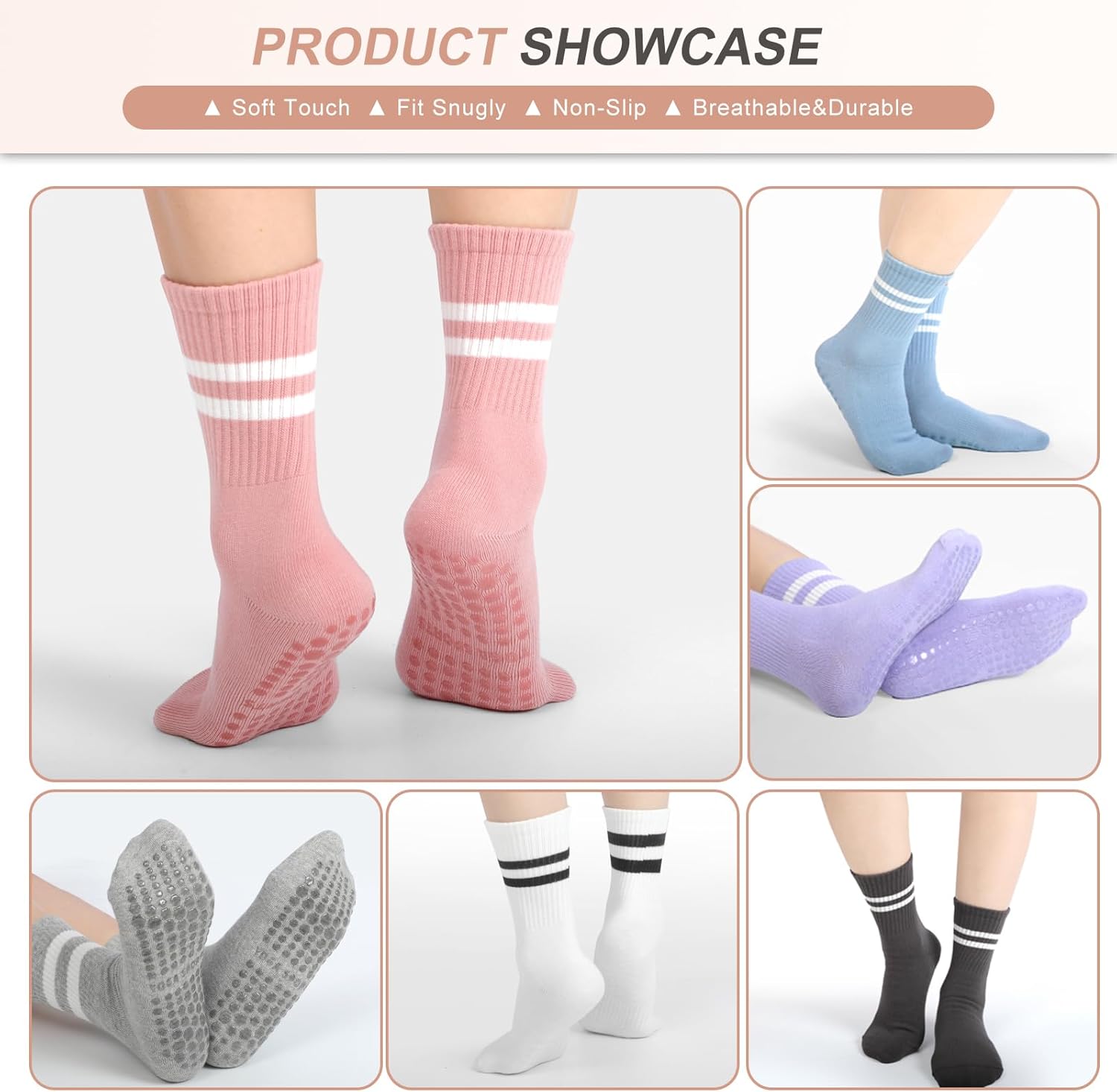 Ivyhouse 3 Pairs Womens Pilates Socks with Grips Non Slip Yoga Socks Barre Gym Athletic Grippy Socks for Women - Image 5