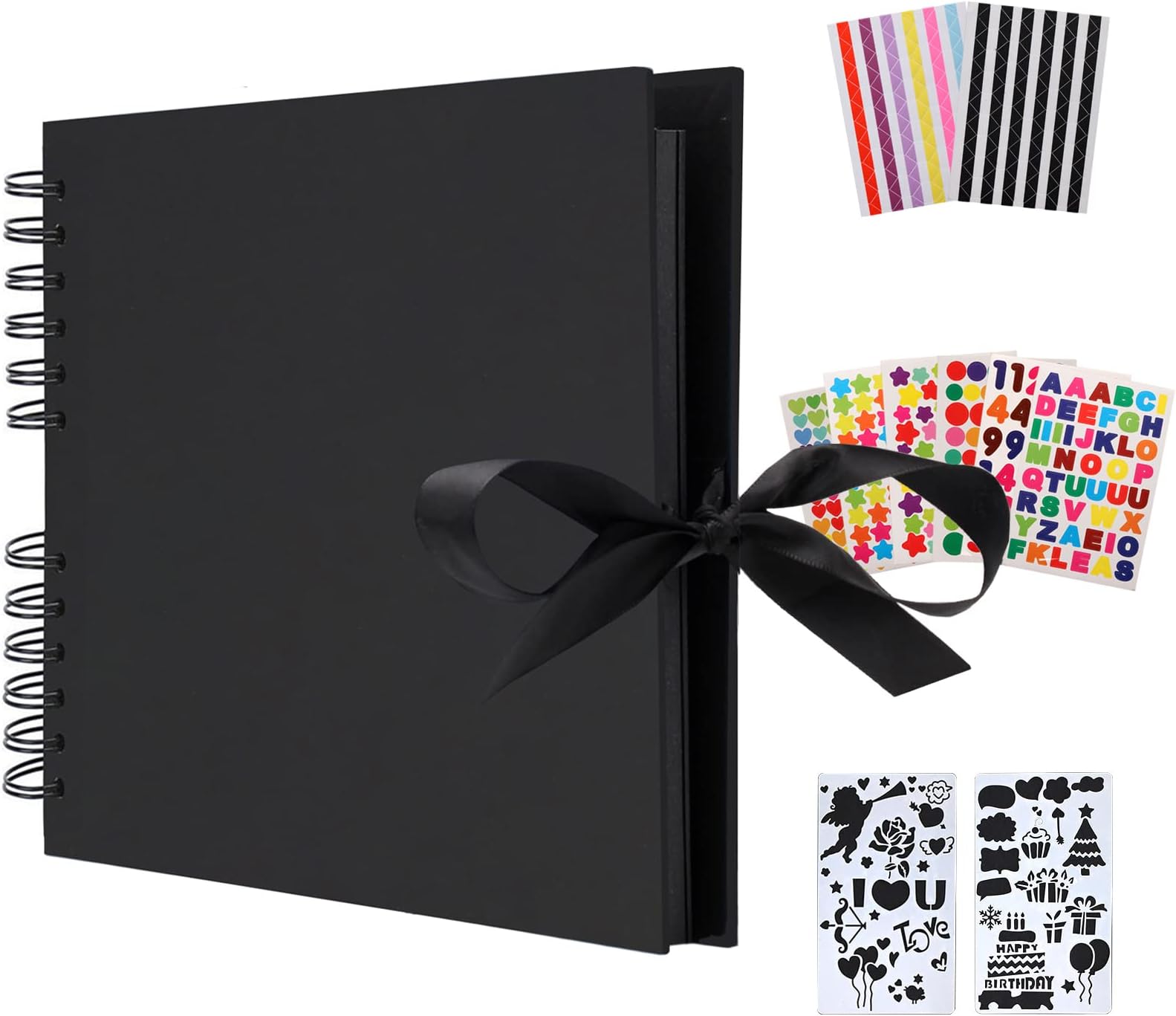 AIOR Scrap Books Photo Album Memory Books 80 Pages, DIY Large Scrapbook, Vintage Handmade Presents for Wedding Engagement Anniversary Birthday, Christmas Gifts for Girls Women (Black)