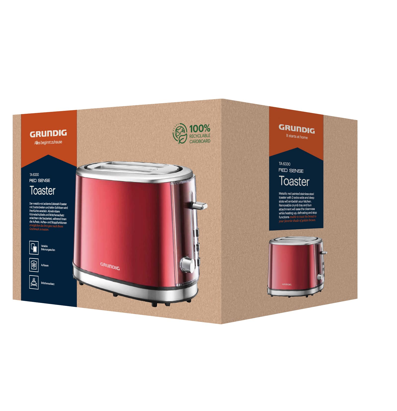 Grundig TA 6330 Toaster Red Sense 18 x 32 x 20 cm