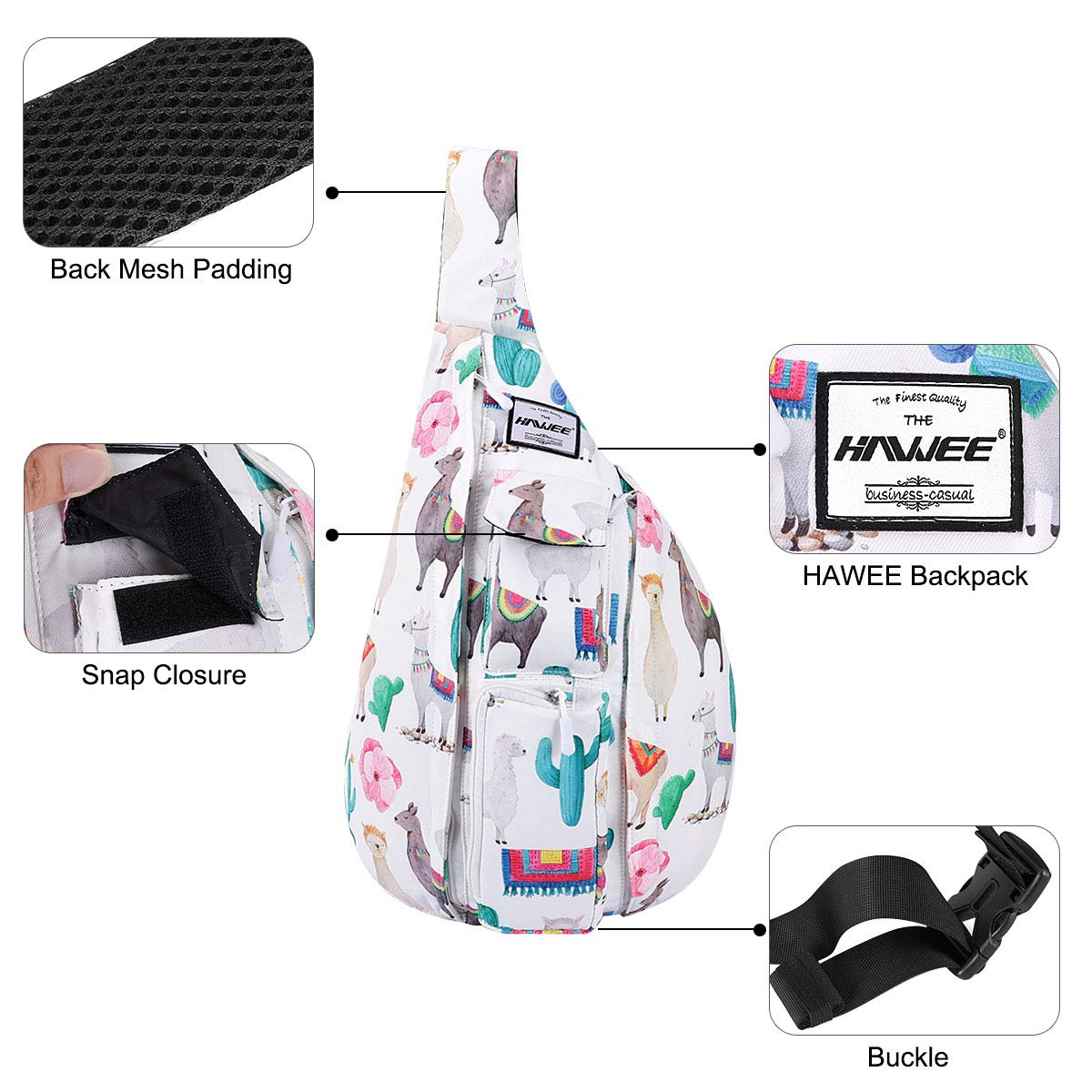 Sac de Poitrine Sport Multifonction - Sling à Bandoulière Crossbody pour Voyage, Travail, Étude, Escalade, Randonnée, Courir - pour Hommes, Femmes, Adolescents - Alpaga et Cactus, L