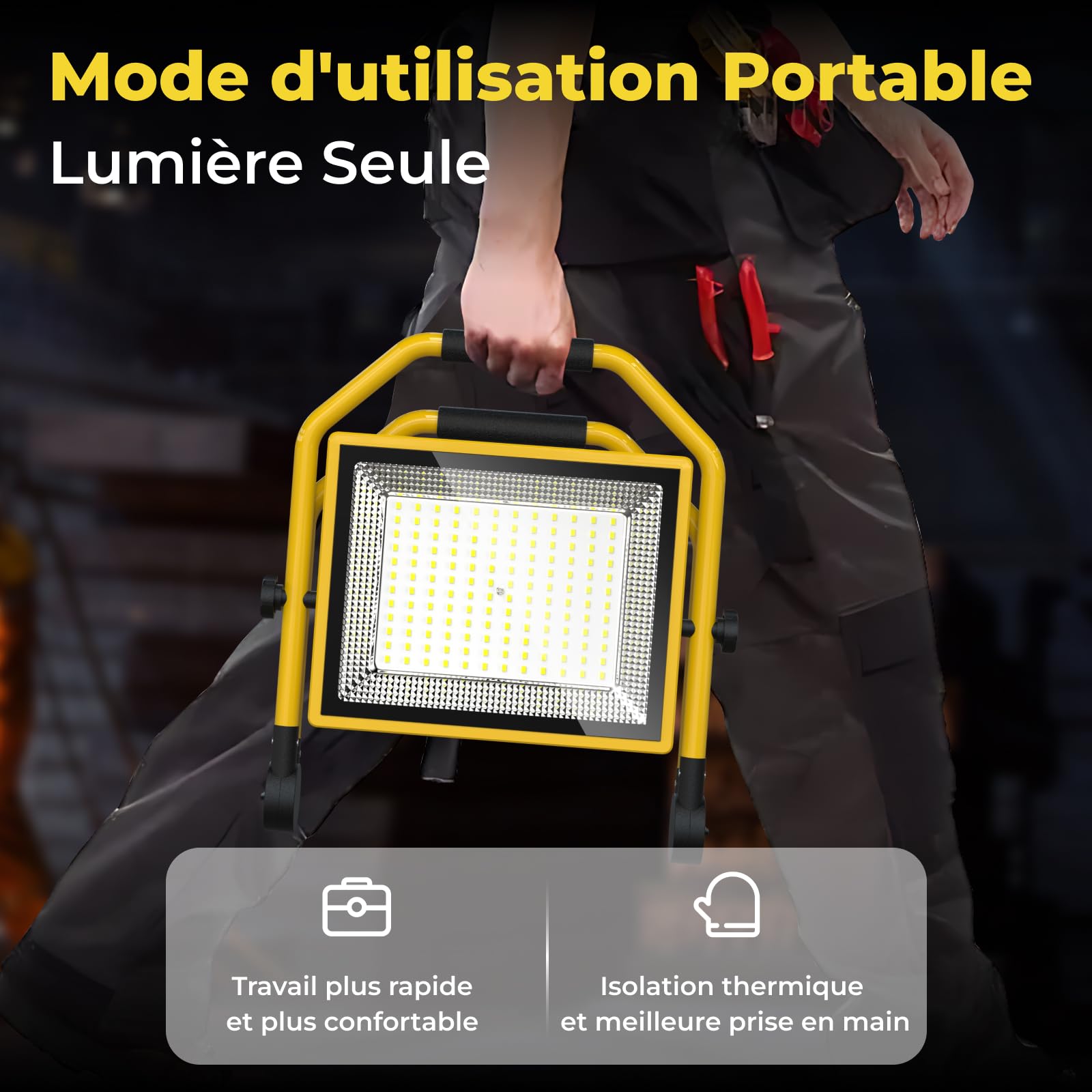 Projecteur de Chantier à LED 16500 Lumens, Câble 16FT, 6500k, étanche, Support Réglable Idéal pour les Ateliers Intérieurs et Extérieurs, les Garages et les Chantiers de Construction (150W)