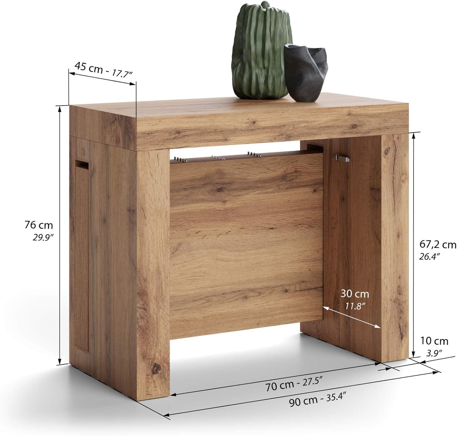 Mobili Fiver, Evolution, Extendable Console Table with Extension Leaves Holder 17.7(120.1) x35.4 in, Rustic Oak, Made in Italy