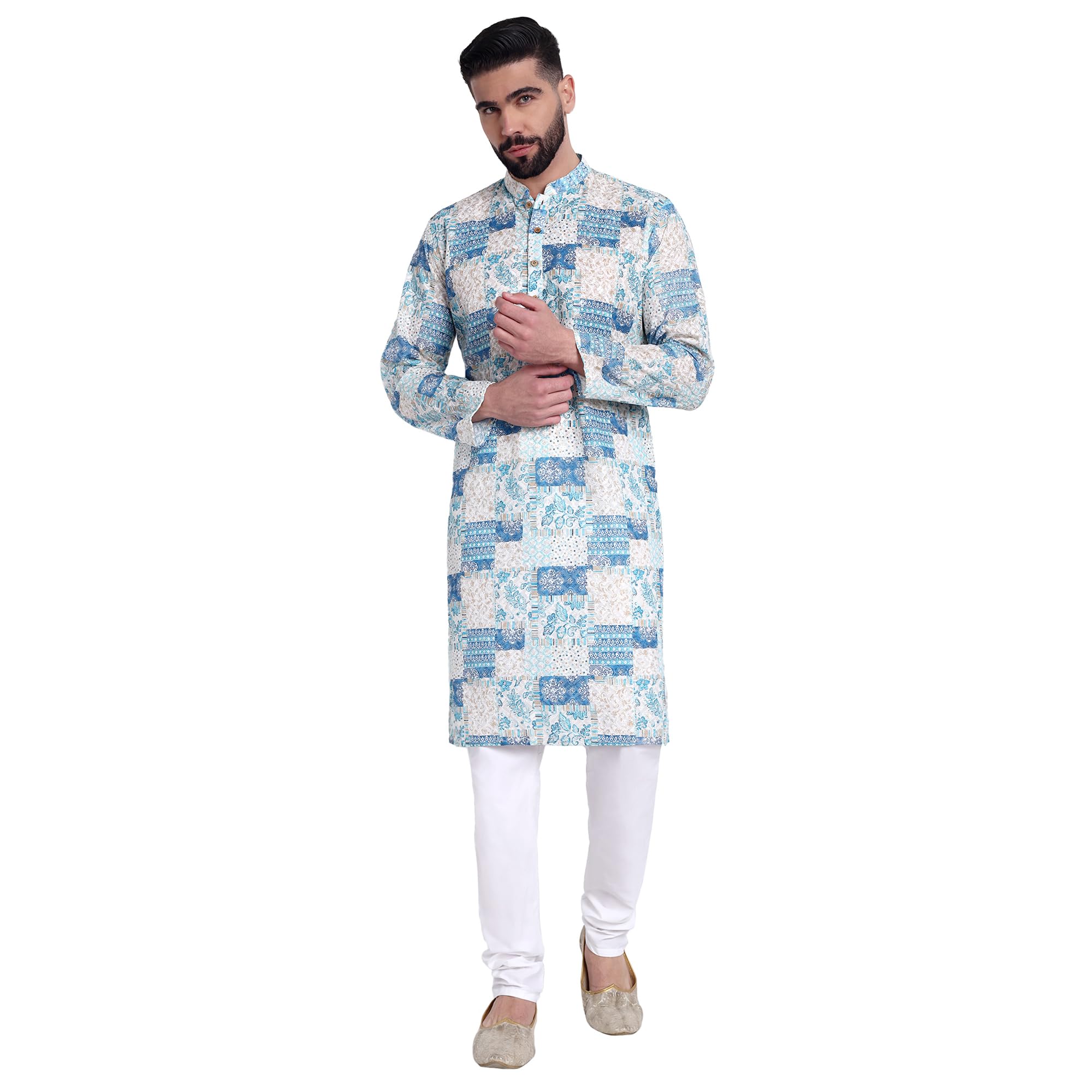 Men’s Cotton Kurta Pyjama Set for Traditional, Sky Blue-picture-53