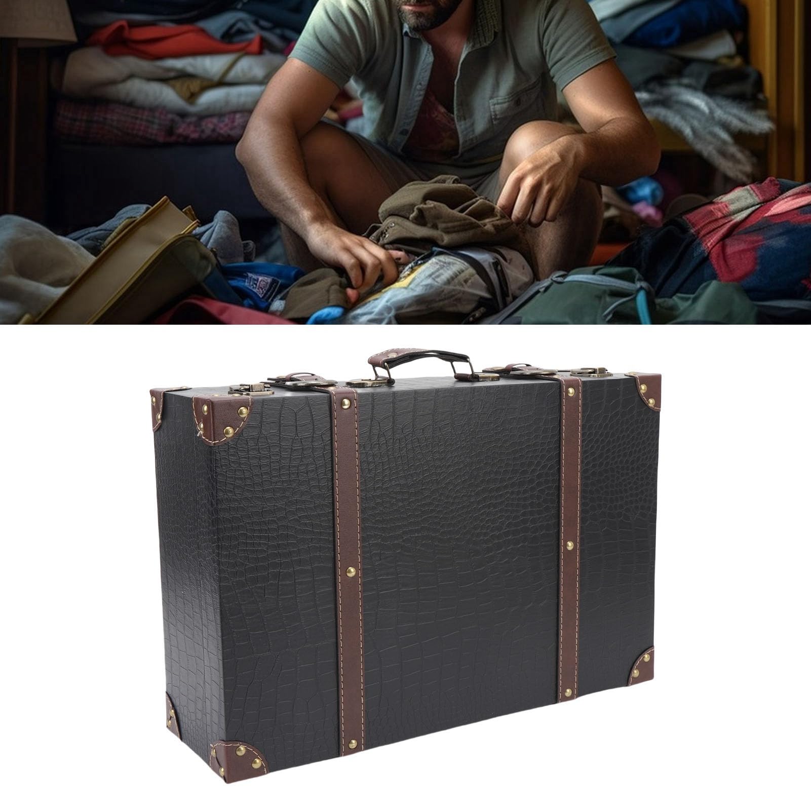 POENVFPO Boîte de rangement de bagages décorative de style rétro, idéale pour le rangement élégant des décorations de bureau (NOIR)