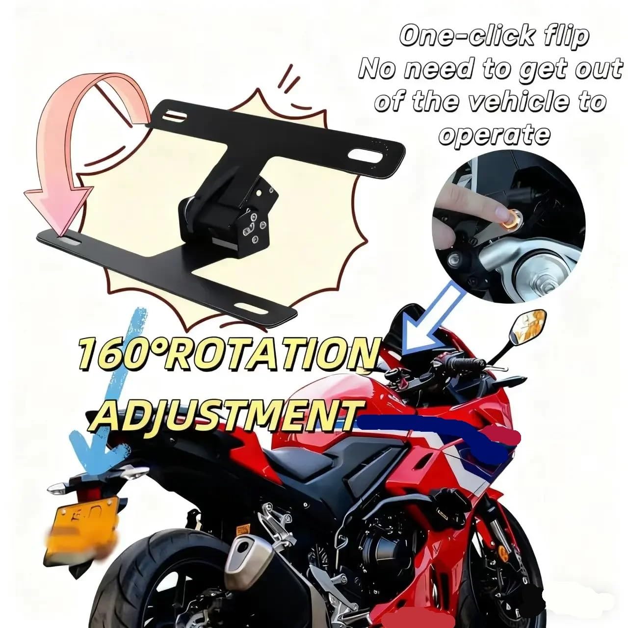 Portatarga Telaio targa regolabile auto-flip per moto vibrazione a 1 pulsante per NC750X CB500X CBR650R X-ADV750 CRF1100L NT1100