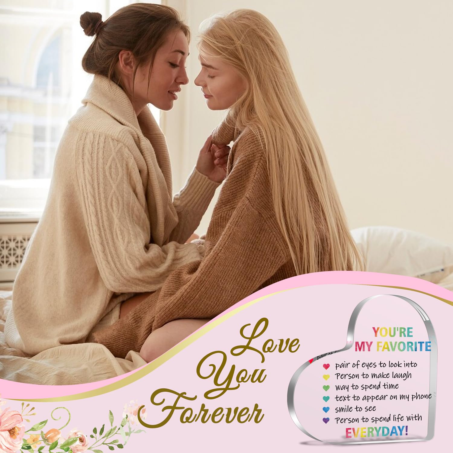 Lesbian Gifts, Mrs and Mrs Wedding Gifts, Pride Newlywed Present Lesbian Couple Engagement Bridal Shower Gifts for LGBT Friends, Romantic I Love You Gift for Her Him