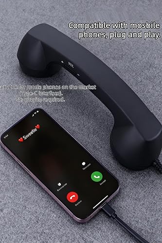 Miniatura 5 de Auricular de teléfono de estilo retro tipo C, receptor de estilo fijo actualizado 2026 con altavoz HD y micrófono, auricular con cable Plug and Play