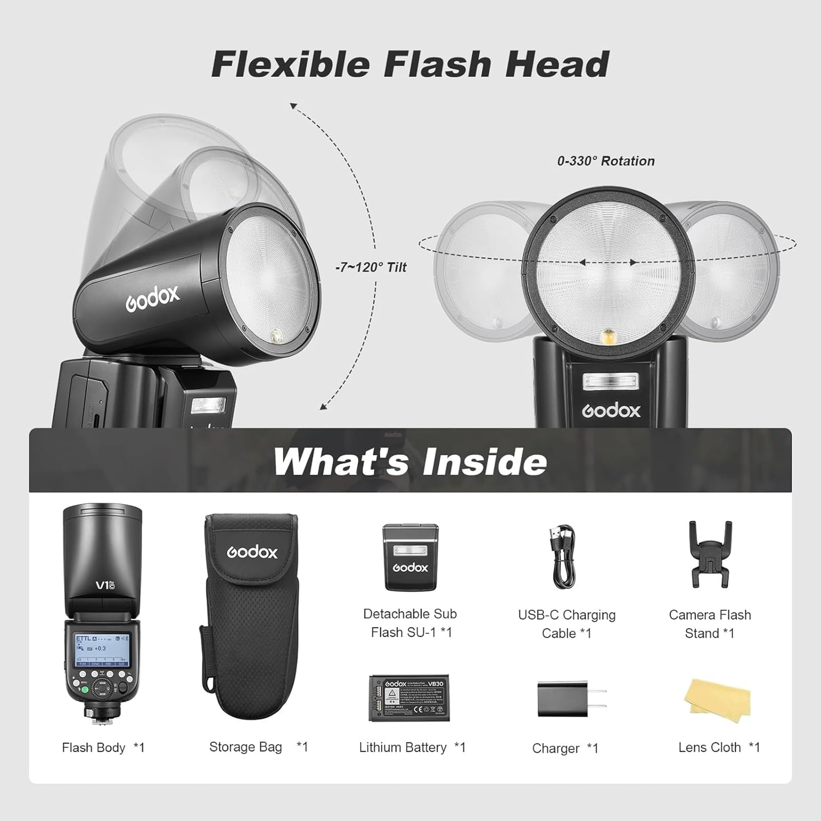 Godox V1PRO-S V1Pro S Flash per Fotocamera a Testa Tonda Speedlite TTL 2.4G Wireless TTL Speedlight Strobe, 76Ws HSS 1/8000s con Batteria agli ioni di litio per Fotocamere Sony