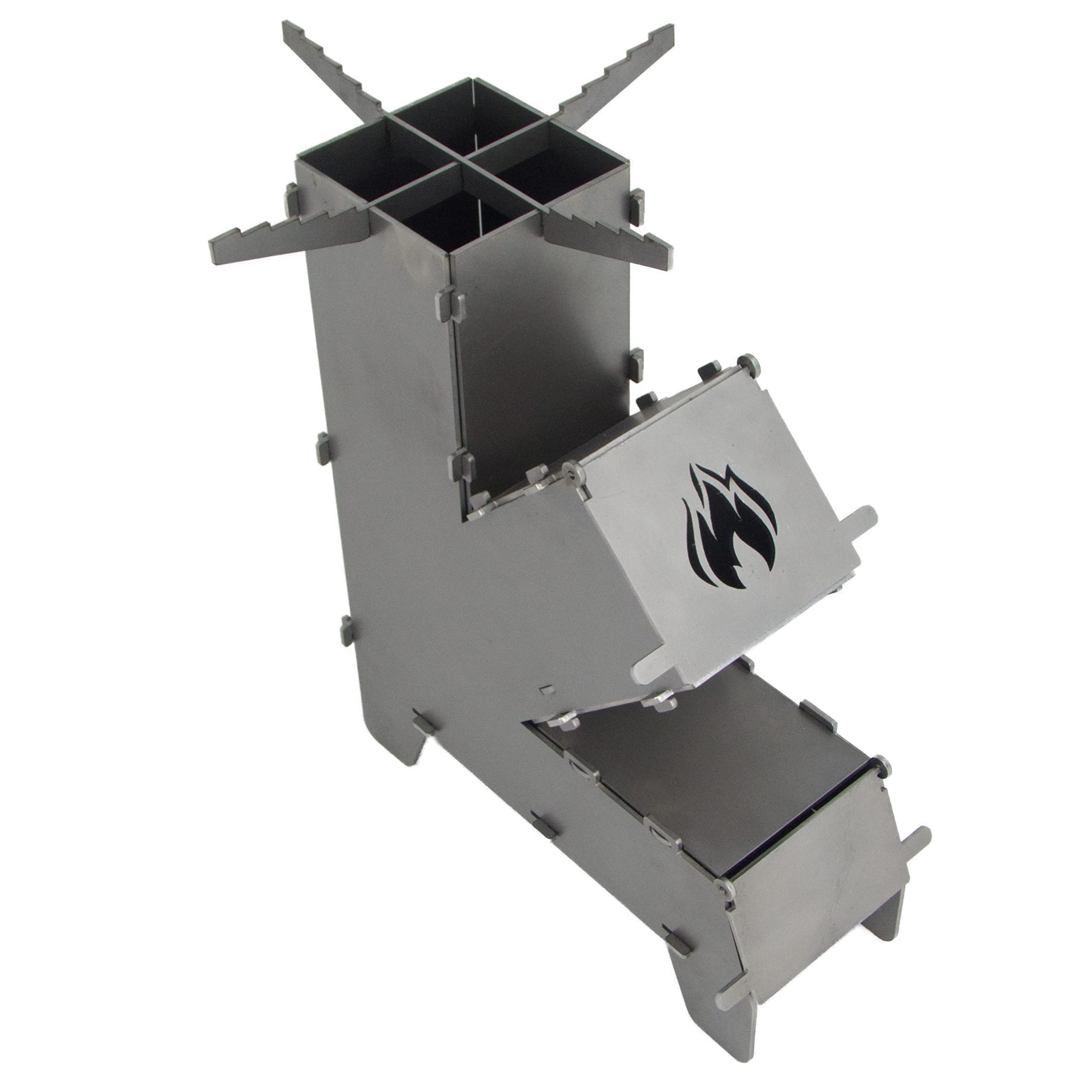 Fire World Poêle à fusée Rocket Stove - Système d'emboîtement en acier massif de 3 mm d'épaisseur - Pour barbecue, fusée, poêle à bois, camping, barbecue de camping - Fabriqué en Allemagne (moyen)