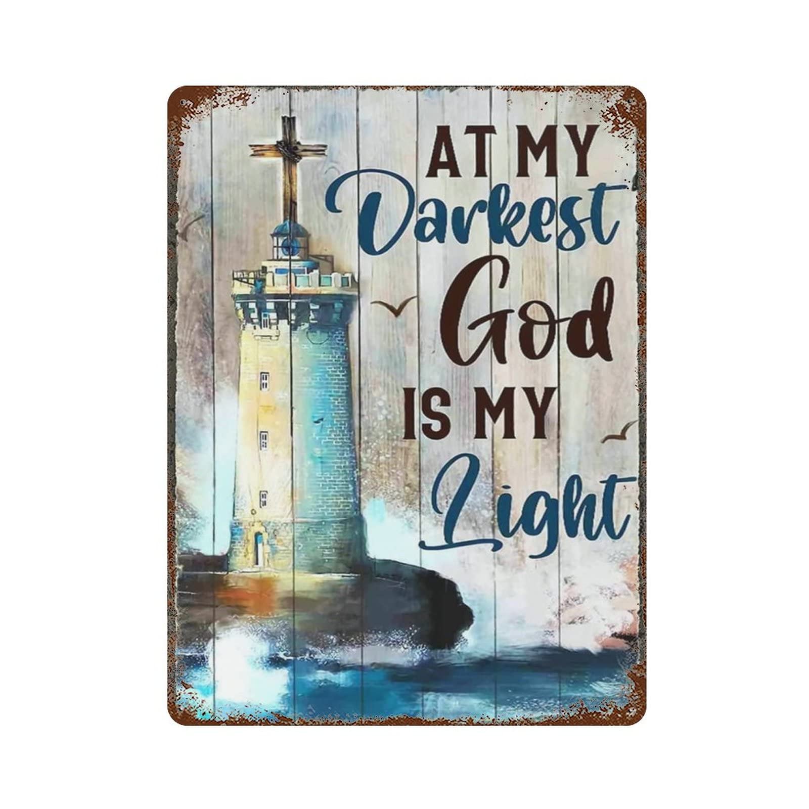 AOOEDM At My Darkest God Is My Light Tin Sign Jesus Tin Metal Sign Wall Decor Funny Inspirational Quote Wall Art Sign Vintage Tin Signs For Home Coffee Bar Man Cave Sign Pub Poster