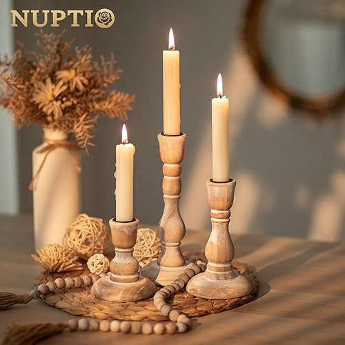 Miniatura 3 de NUPTIO Portavelas de granja para centro de mesa juego de 2 candelabros de madera pequeños y 6 candelabros rústicos para el hogar, mesa de comedor,