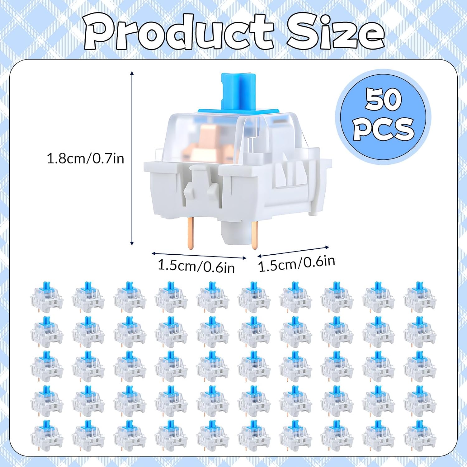 50 PCS Mechanical Keyboard Switches Keyboard Clicker 3 Pin Blue Switch Replacement Keyboards Keys