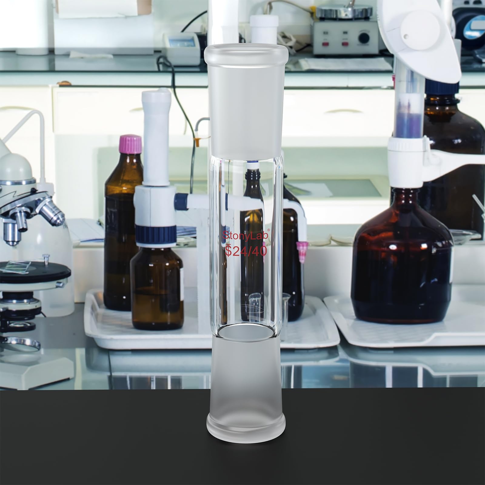 Adaptador Recto de Vidrio Borosilicato 70 mm Juntas Exteriores 24/40 Laboratorio