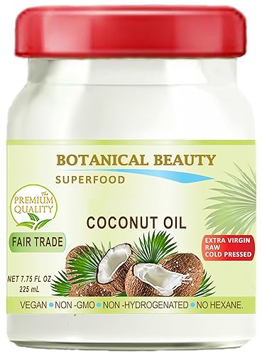 Botanical Beauty ACEITE DE COCO COMERCIO FERIO 100% PURO. EXTRA VIRGEN SIN REFINAR PRESIONADO EN FRÍO. 7.75 Fl.oz – 7.6 fl oz. (Pack 2)