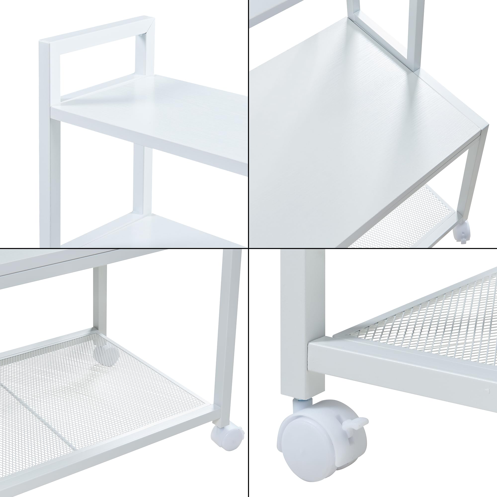 [en.casa] Carrello Porta Stampante per Ufficio Studio a 3 Livelli con 2 Prese di Corrente Scaffale Supporto Laterale con Ruote e Ripiani Griglia 100 x 55 x 38 cm - Bianco