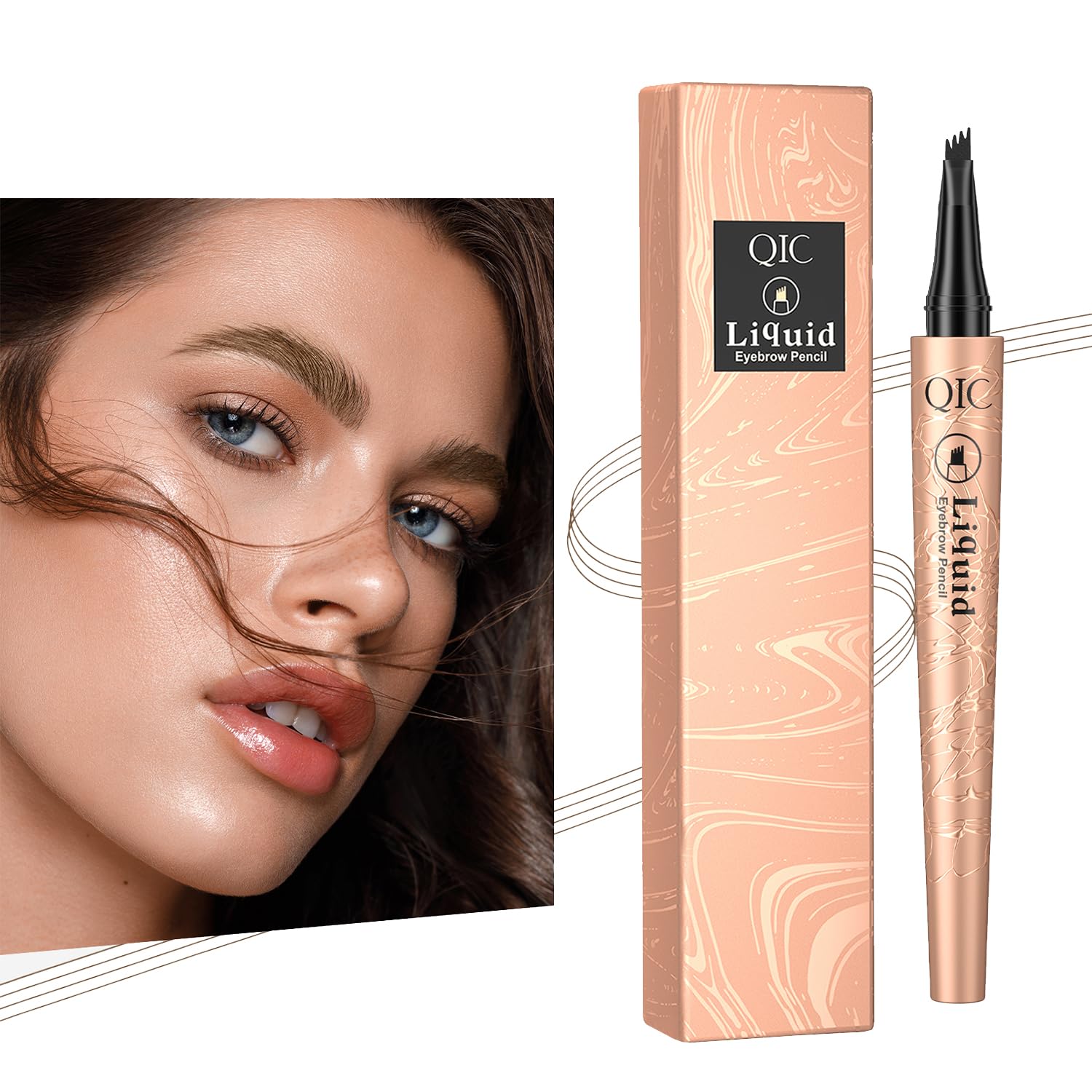 Crayon Sourcils Microblade 4 Pointes: Waterproof, Tenue Longue Durée & Naturel (Brun Clair)