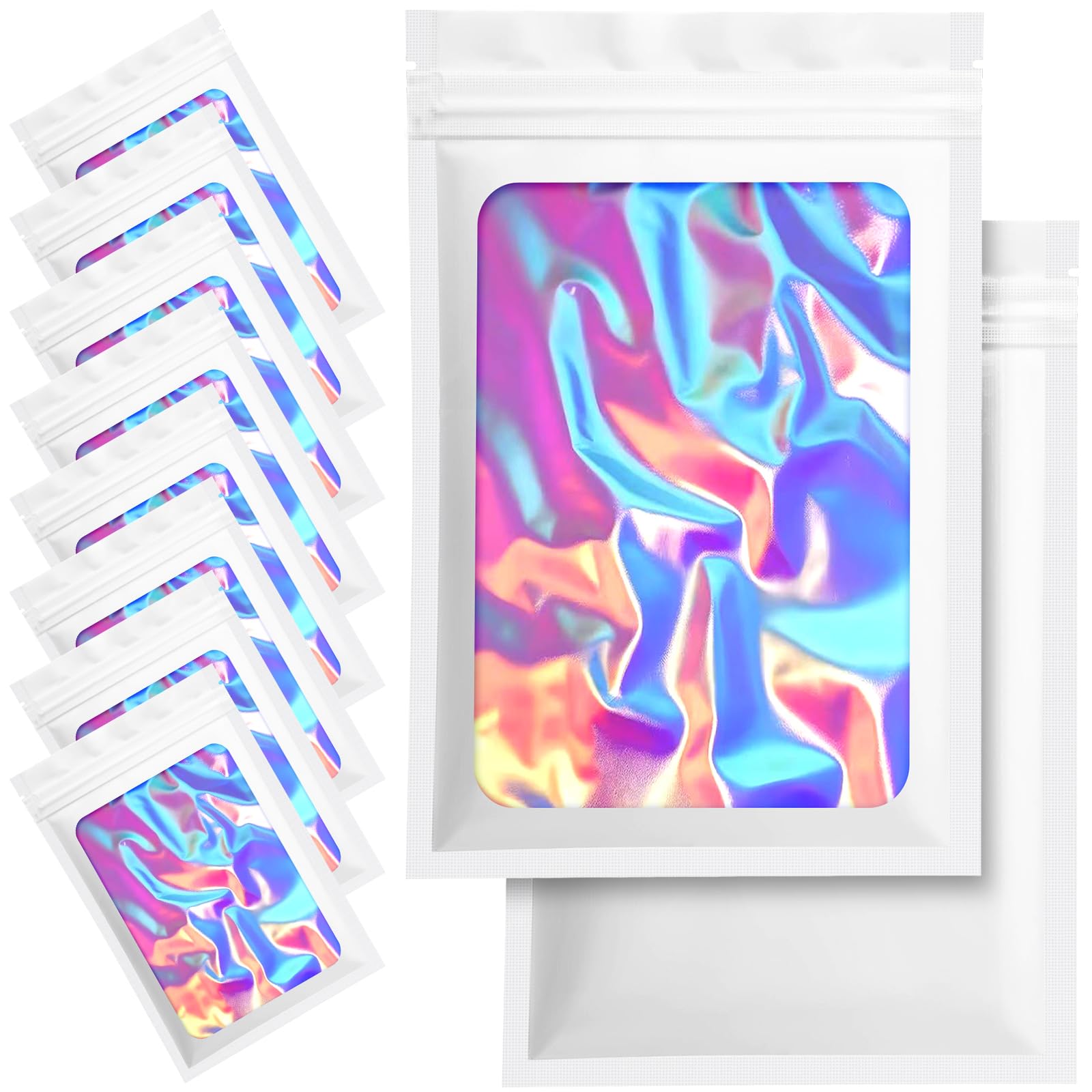 Opakowanie holograficzne, zamykane, 100 sztuk, torebki dla małych firm, 10 x 15 cm, na szminkę, biżuterię, ciasteczka, próbki, białe