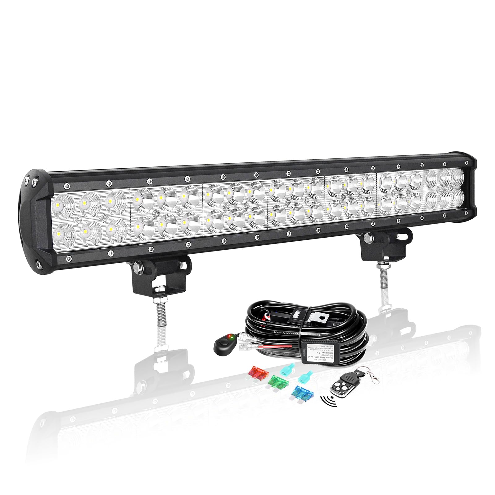 AUXTINGS Barre LED 20'' 126W Câblage Stroboscope Étanche Barre LED 12V 24V Projecteur LED Longue Portée Phare de Travail LED pour Véhicules 4x4 Voiture Camion Tracteur Quad