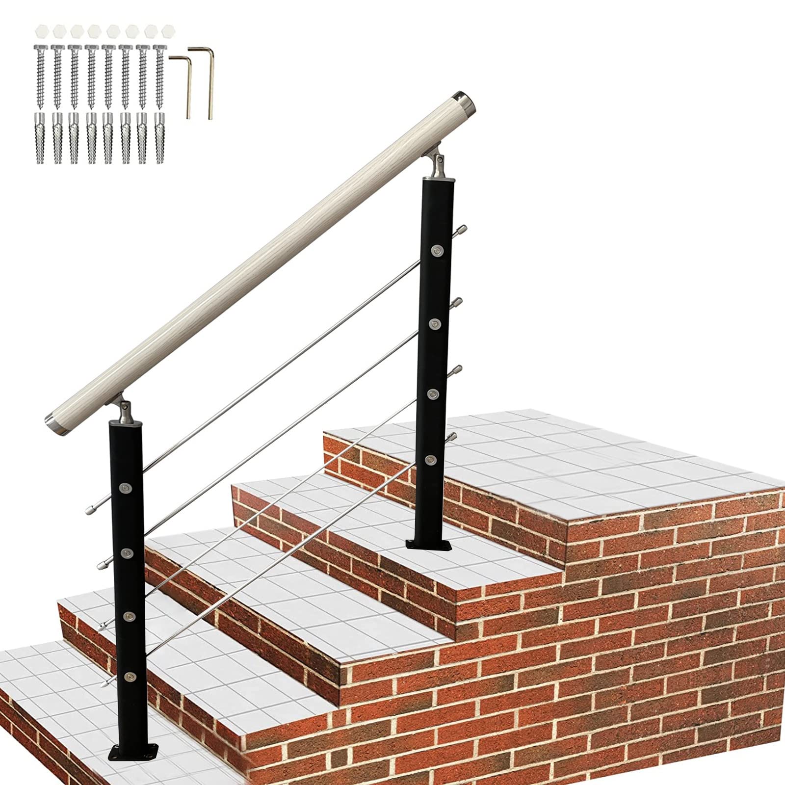 Morsetto per balaustra in vetro per corrimano per scale esterne, sistema di ringhiera di sicurezza con kit di installazione per montaggio a terra per supporto anziani e disabili