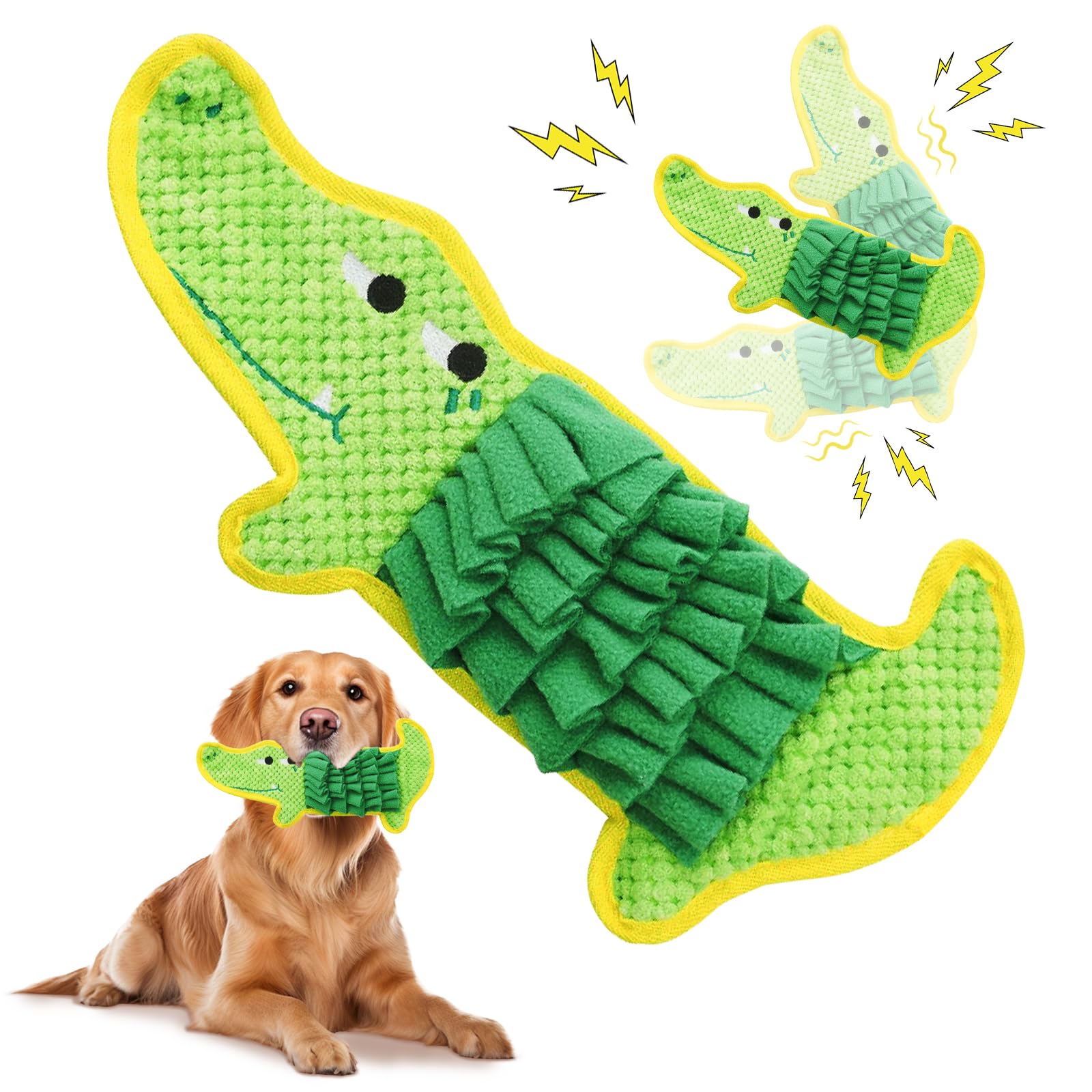 Glirop Interactive Dog Toy for Slow Feeding, Cartoon Sniffing Dog Toys Soft Fleece Fabric Chew Toy with Crinkle Paper for Relieves Stress Boredom Engaging Treat(Crocodile)