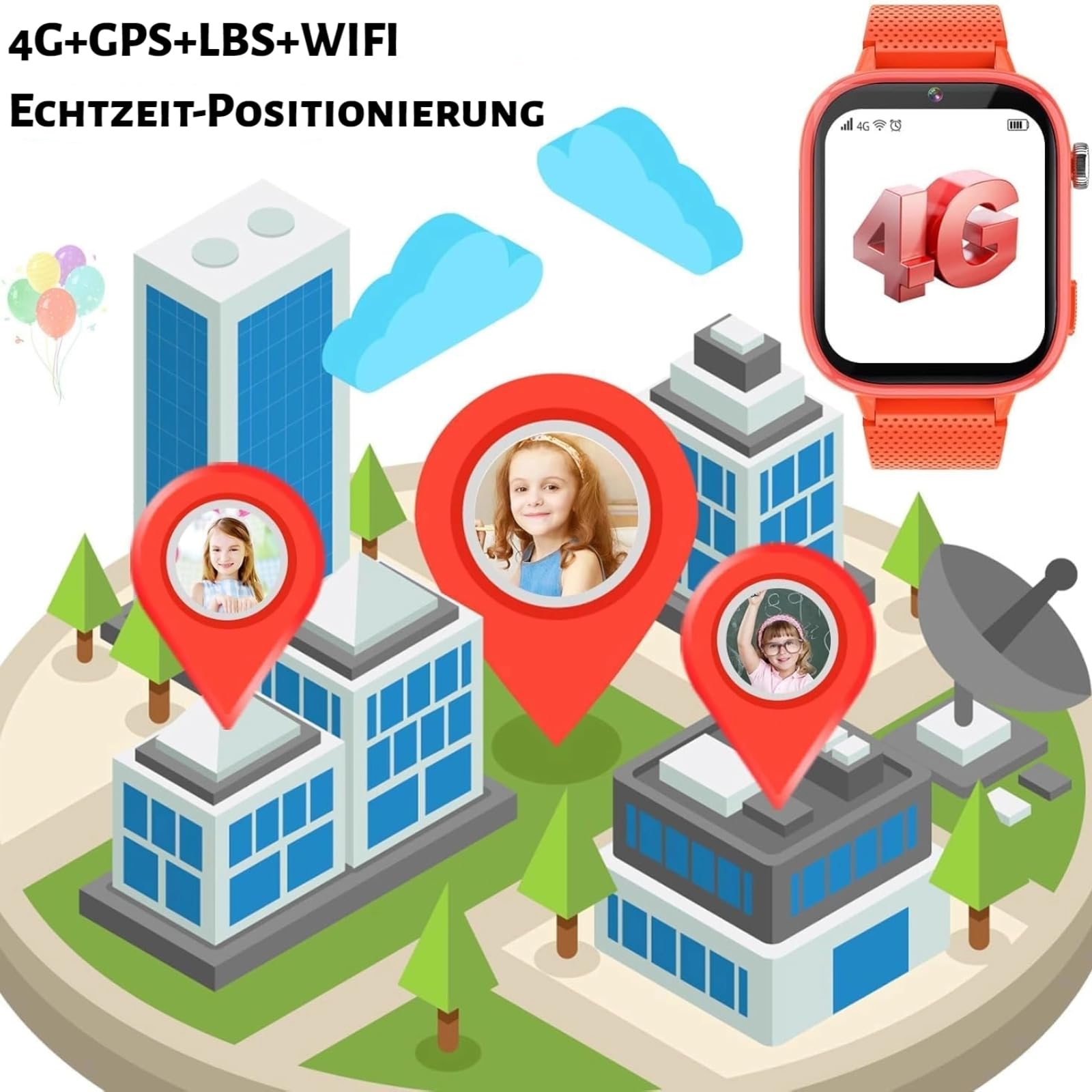 OKYUK Orologio intelligente 4G per bambini, con telefono e GPS, multifunzione, con videochiamata, modalità sportive, sveglia, App Store integrato, per ragazzi e ragazze, arancione
