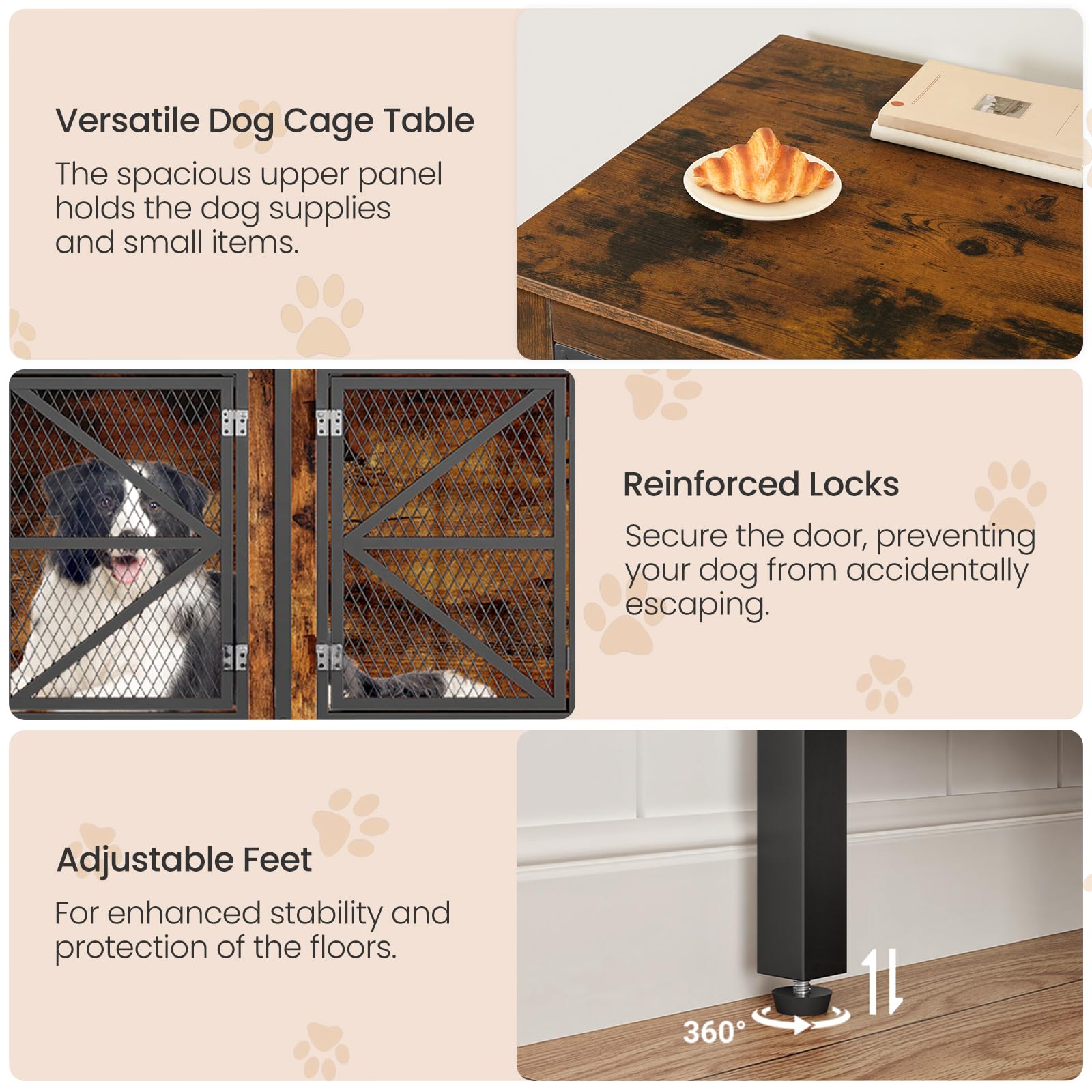 CHOEZON 71 Inch Double Dog Crate Furniture for 2 Dogs, Wooden Dog Crate End Table for Medium/Large Dogs, Dog Kennel Furniture with Divider & Double Metal Doors, Rustic Brown and Black TGW02BF - image 6