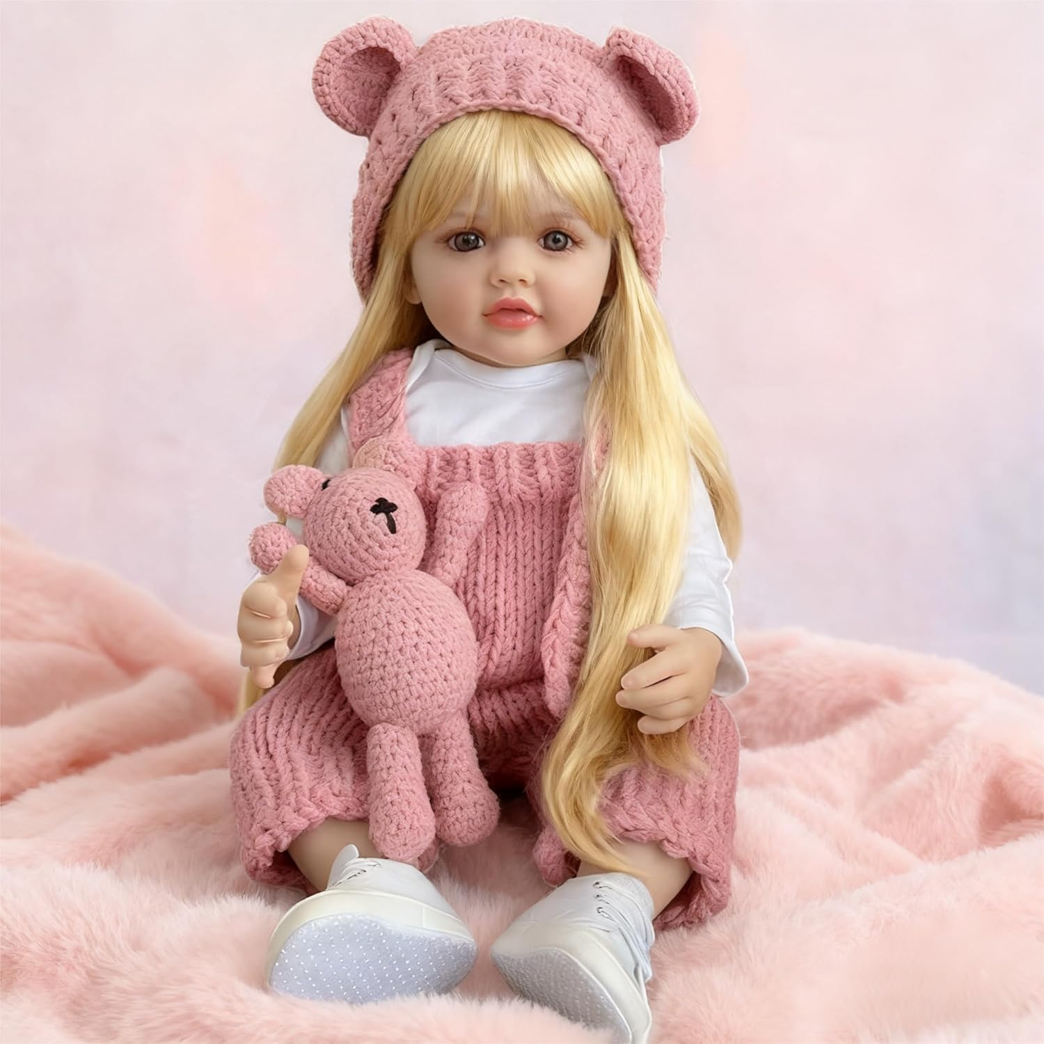 Pinky Lovely 22inch 55cm Reborn Baby Dolls Girl Real Life Full Body Vinyl Newborn Baby Dolls Realistic Look Long Hair Baby Doll Toy for Kids Ages 3+