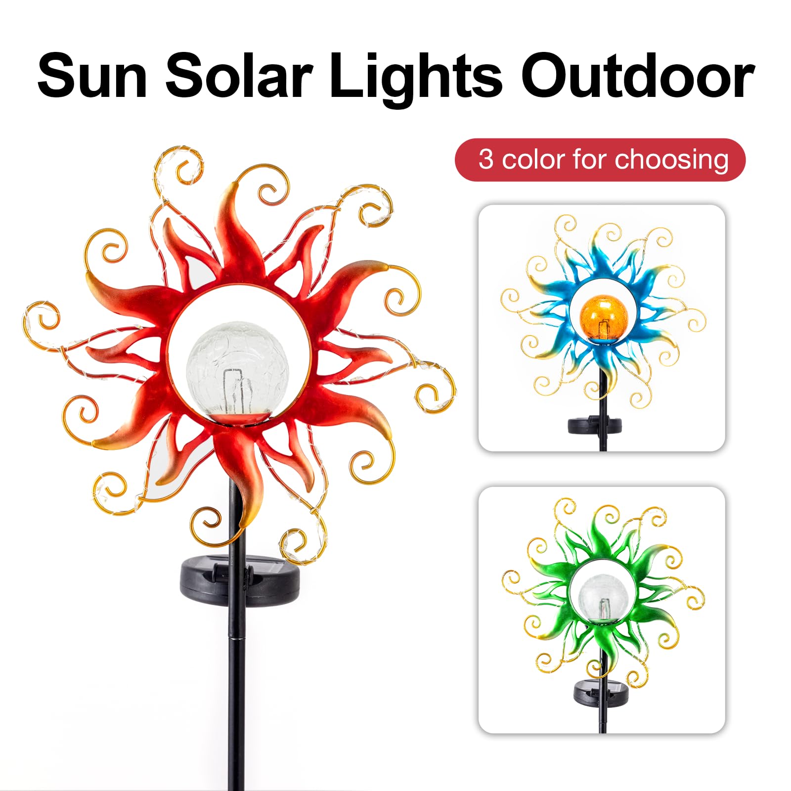 Luces solares para exteriores, decoración de jardín, luces de estaca de metal dorado y rojo con cadena de vid, luces LED impermeables brillantes, luces solares para decoración de patio y césped