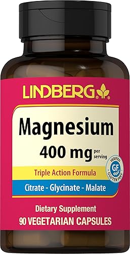 Lindberg Complejo triple de magnesio  400 mg  90 cápsulas  Fórmula de triple acción  Óxido de magnesio, citrato y aspartato  para hombres y mujeres