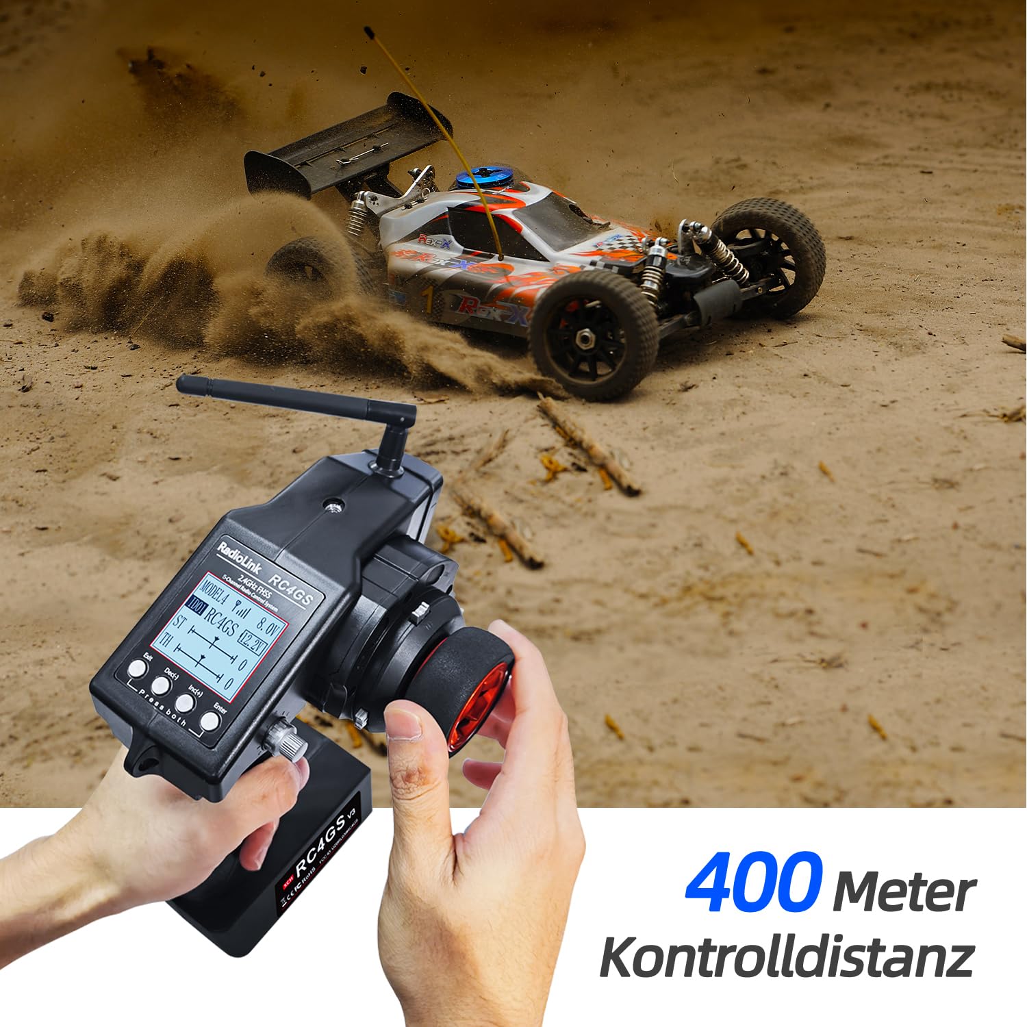Radiolink RC4GS V3 5 Kanal RC Funksender und 2 2,4 GHz R6FG Empfänger | 400M Fernbedienungsset, für RC Auto, Boot, Crawler, Panzer, Drifting, Buggy, Trageband