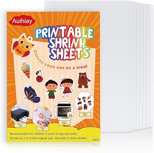 Auihiay Hojas de plástico termorretráctil imprimibles, papel termorretráctil, arte termorretráctil para niños DIY llaveros de foto termorretráctil,
