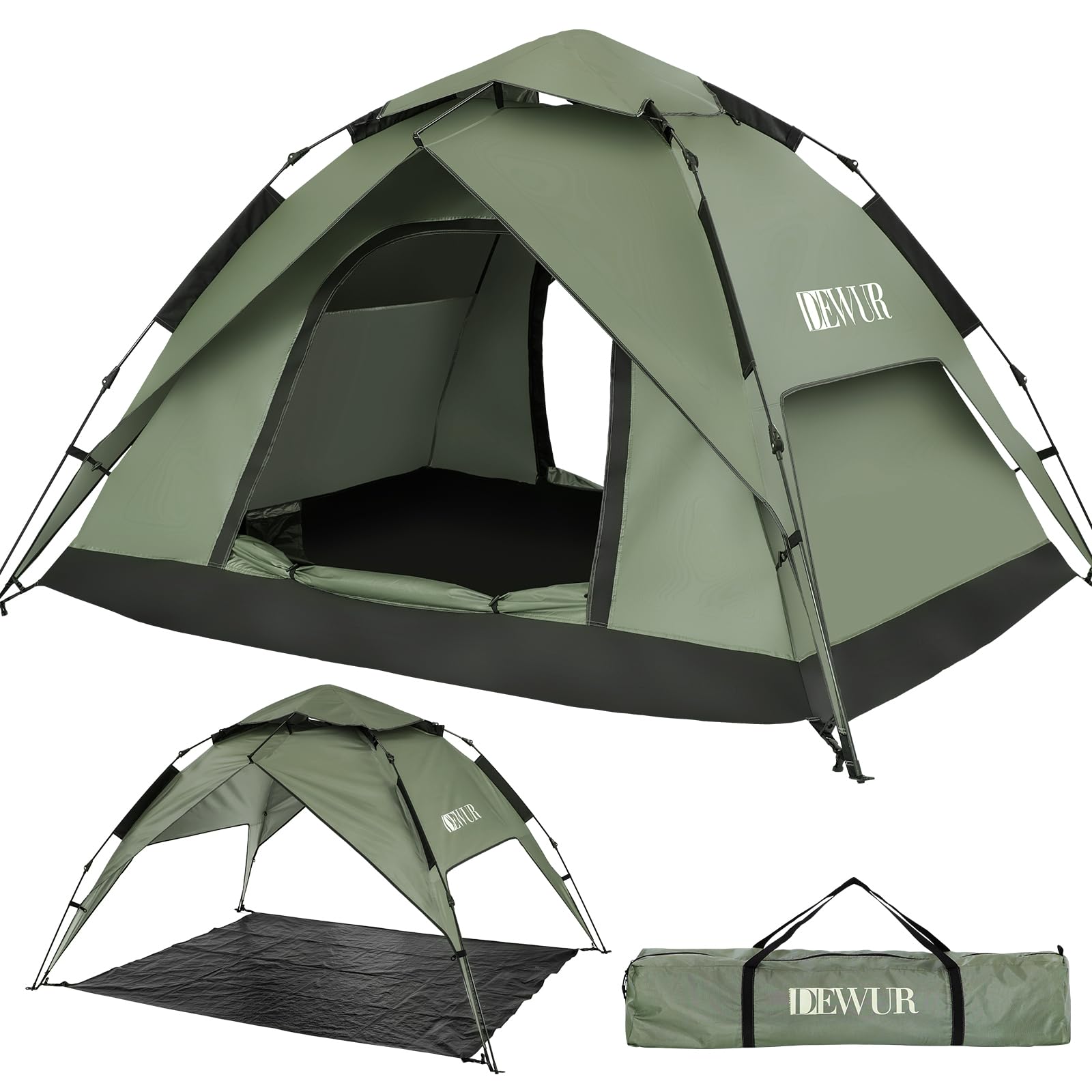 DEWUR Tenda da campeggio per 2-4 persone, impermeabile, pop-up, tenda da spiaggia, gazebo, tenda da sole, protezione UV per trekking, campeggio, attività all'aperto, festival