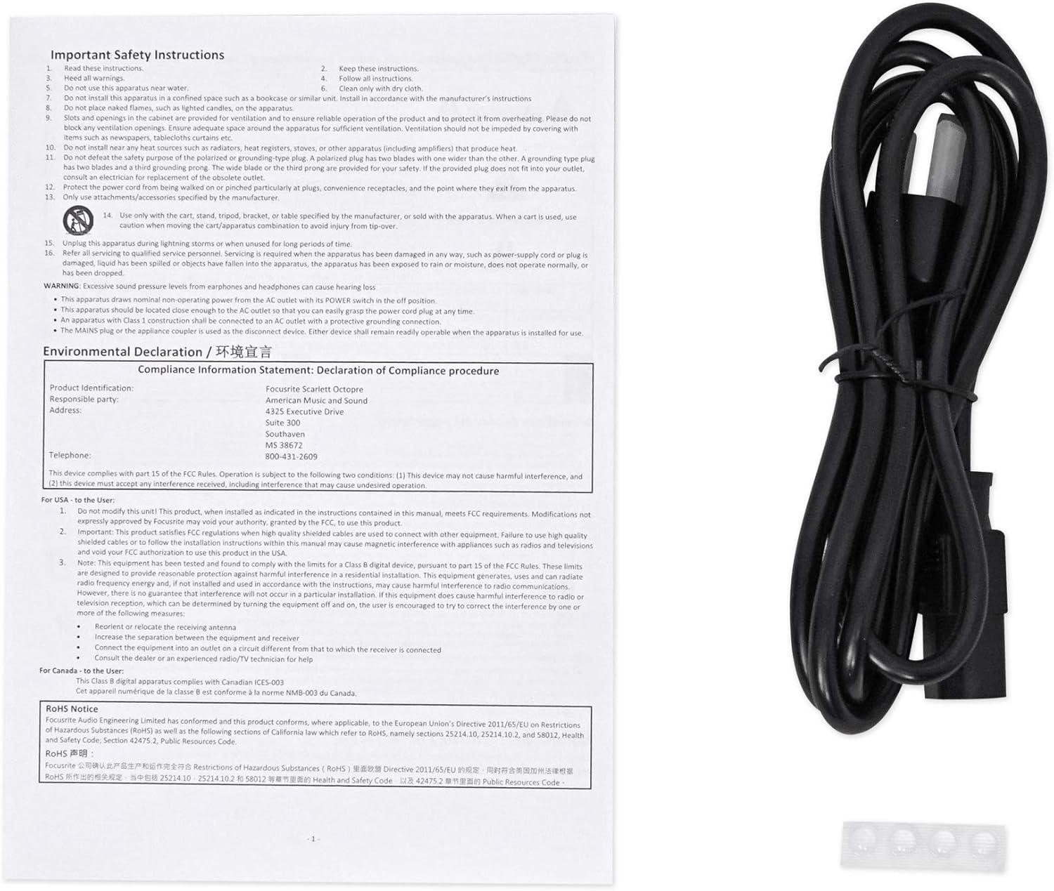 Focusrite Scarlett OctoPre 8-Channel Microphone Mic Preamp w/ADAT 192 kHz 109dB Bundle with (8) RockvilIe RCXFM20E-B 20 Foot Female to Male XLR Mic Cable Black 100% Copper