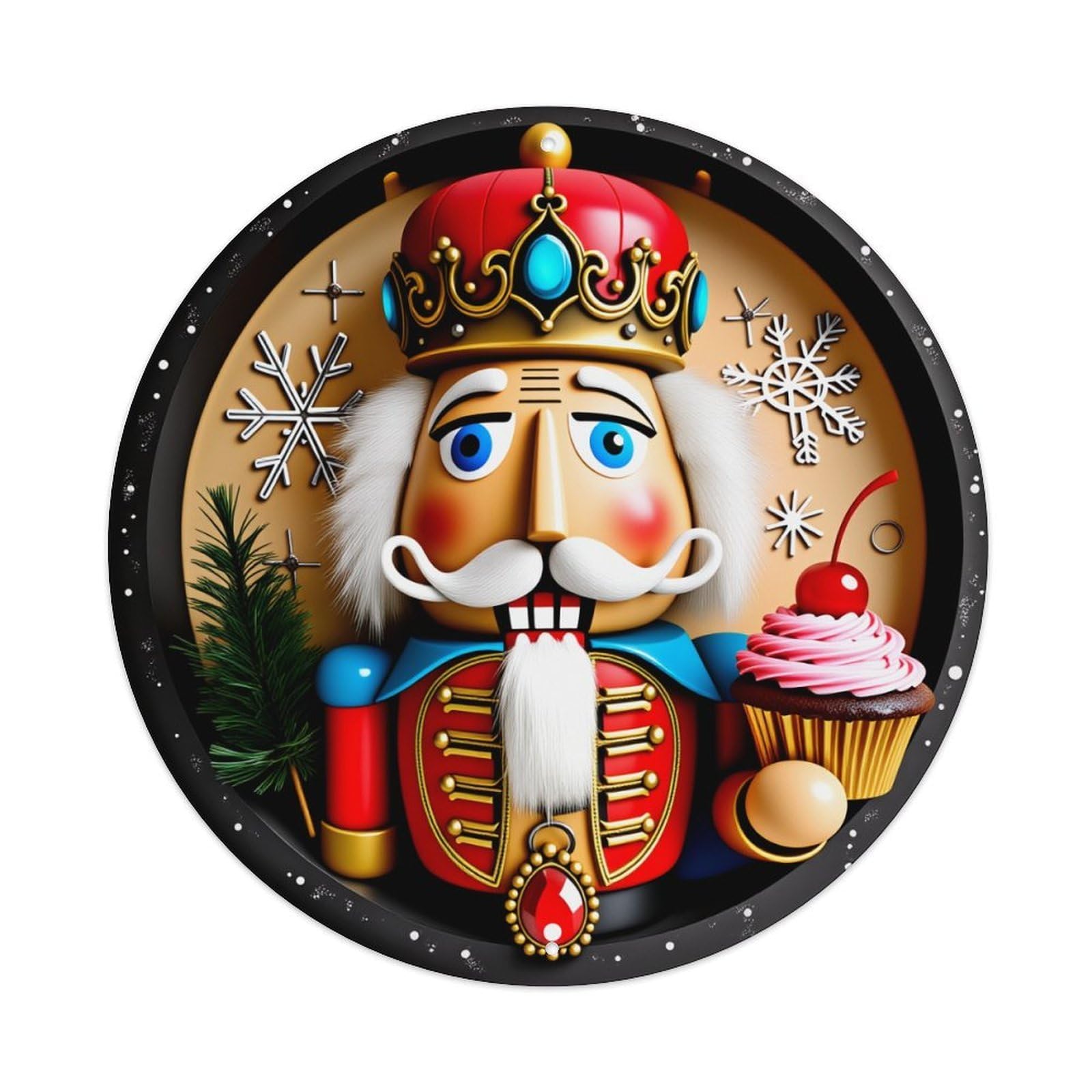 Wmlzdnwr Vintage Nutcracker Soldier With Crown And Cupcake Round Tin Sign,Retro Wall Art,Metal Poster For Home, Bar, Garage, Cafe, Rustic Indoor & Outdoor Decor, 8X8 Inches