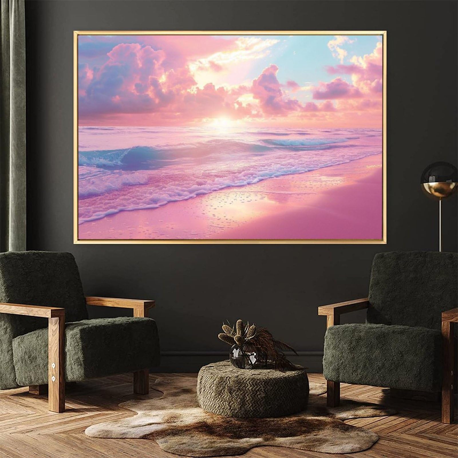 ピンクインテリア 海の風景 テクスチャーアート 海の絵 海 海アート Amazon.co.jp: 絵画 ピンクの背景のビーチインテリア 絵画