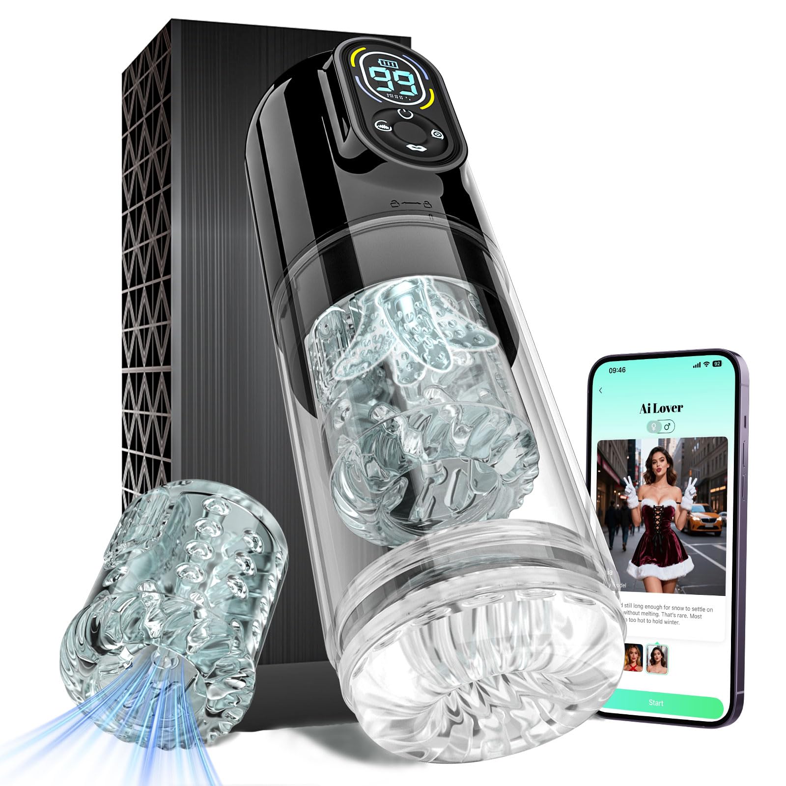 Elektrischer Masturbator KI-Synchronisation Sex Spielzeug für die Männer, Masturbieren für Männer 9 Teleskopfunktion & Rotieren & Saugen & Vibrieren, Sex Toys Taschenmuschi Sexspielzeug Masturbatoren