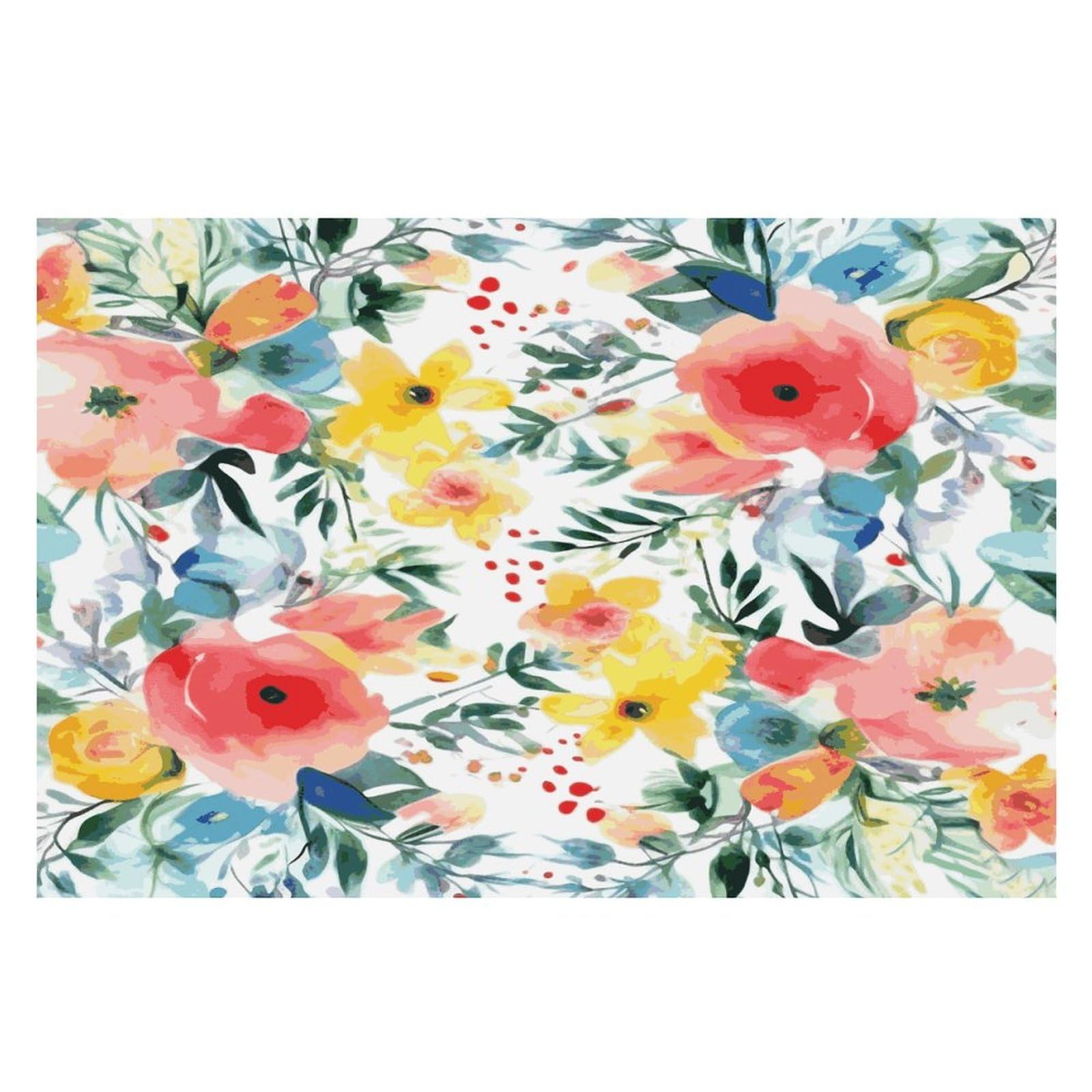 Bright Floral Watercolor Placemats Heat-Resistant Washable Place Mats Anti Slip Dining Table Place Mats Wipeable Dining Table Mats Kitchen Decoration Placemats 17.7’’×11.8’’