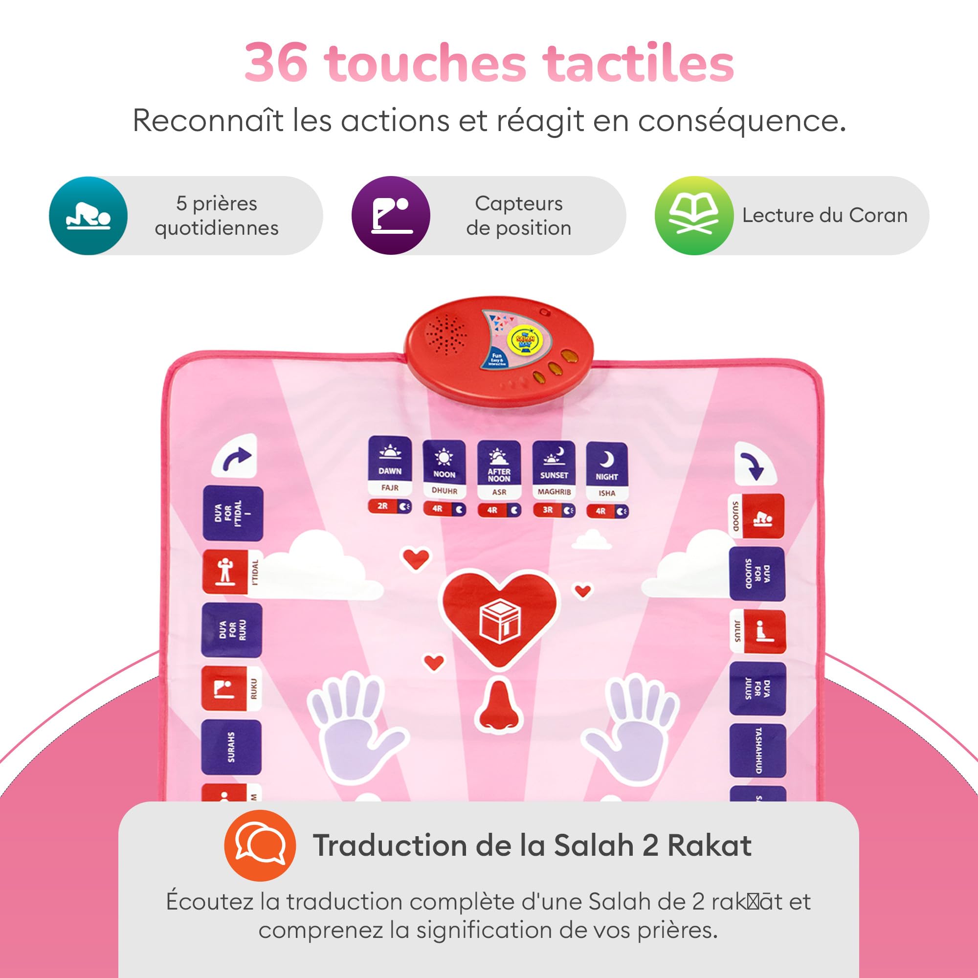 Tapis de prière Musulman Enfant - Tapis de prière Musulman électronique pour Apprendre la Salat - Tapis prière avec 15 Langues et Haut-Parleur - Livres islamiques pour Les 3 à 8 Ans par My Salah Mat