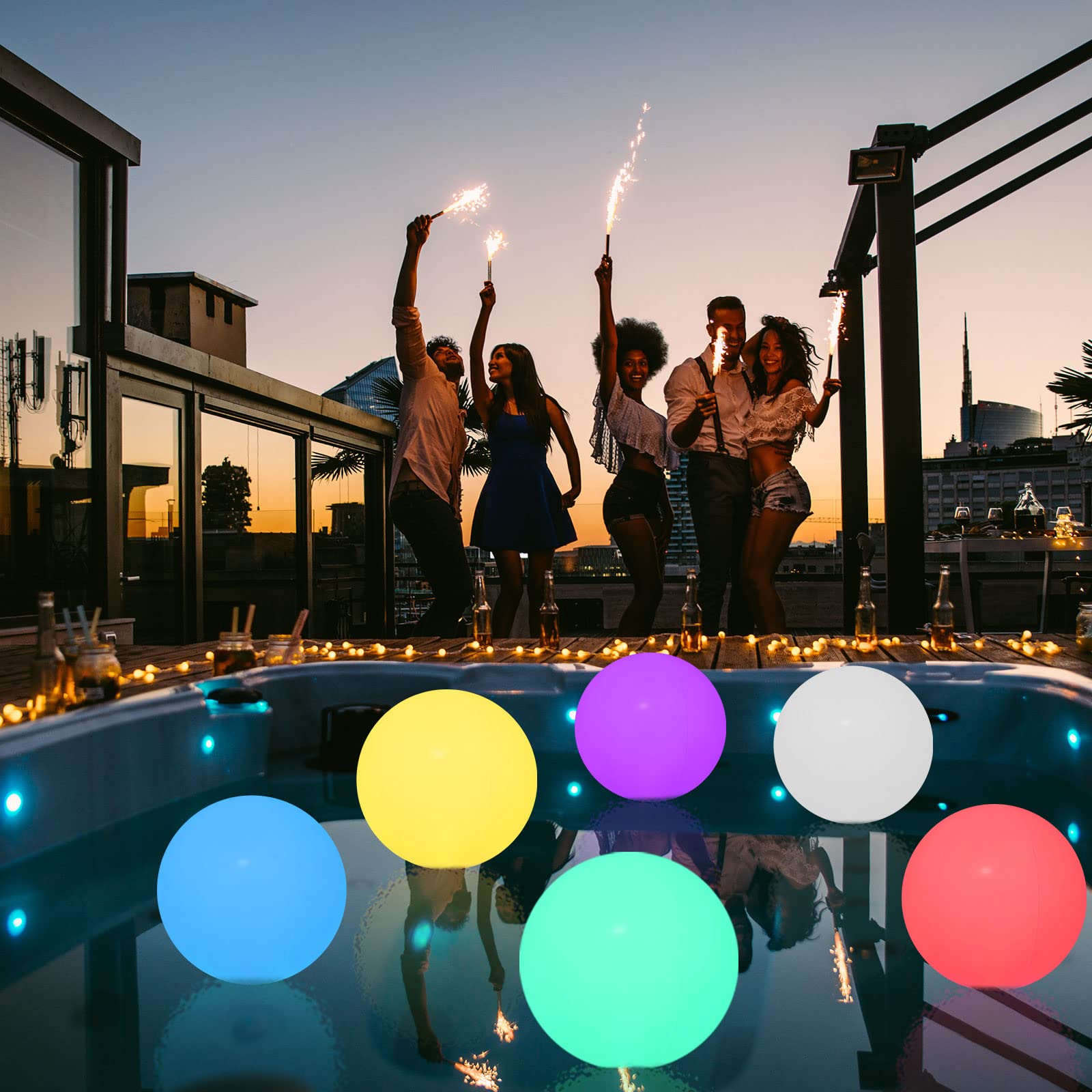 Retisee 12 Pack Floating Pool Light up Ball Set Inflatable 14 Inch LED Glowing Ball with Remote Control Waterproof Light up Floating Globe for Swimming Pool Beach Party Indoor Outdoor, 16 Color Mode