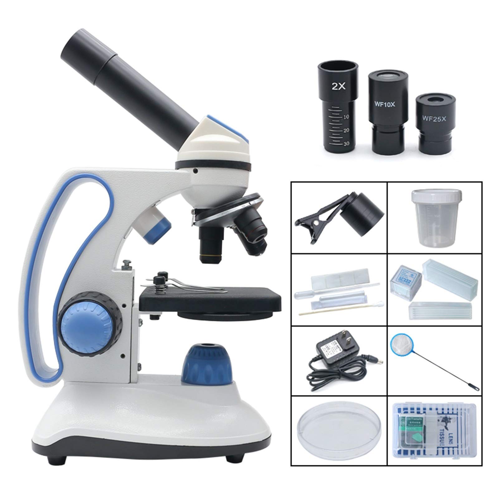 Mikroskop biologiczny, Mikroskop cyfrowy LED 40x-2000X 2.0mp Kamera USB 100 sztuk Mikroskop Przygotowane Slajdy(Type 3)