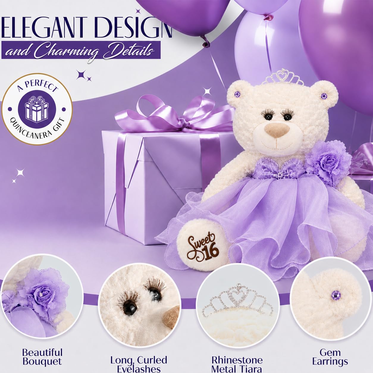 KINNEX COLLECTIONS SINCE 1997 B16831A-3 Teddybär mit Kleid und süßer 40,6 cm Stickerei (Mittelstück), 50,8 cm, Rosa