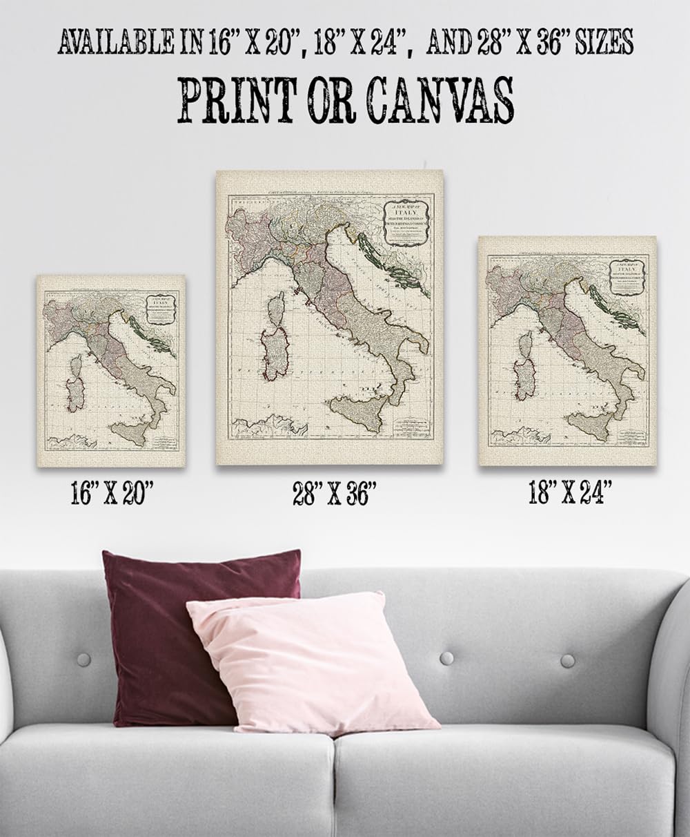 Amazon.com: 1794 Italy Map - 16x20 Unframed Poster - Vintage