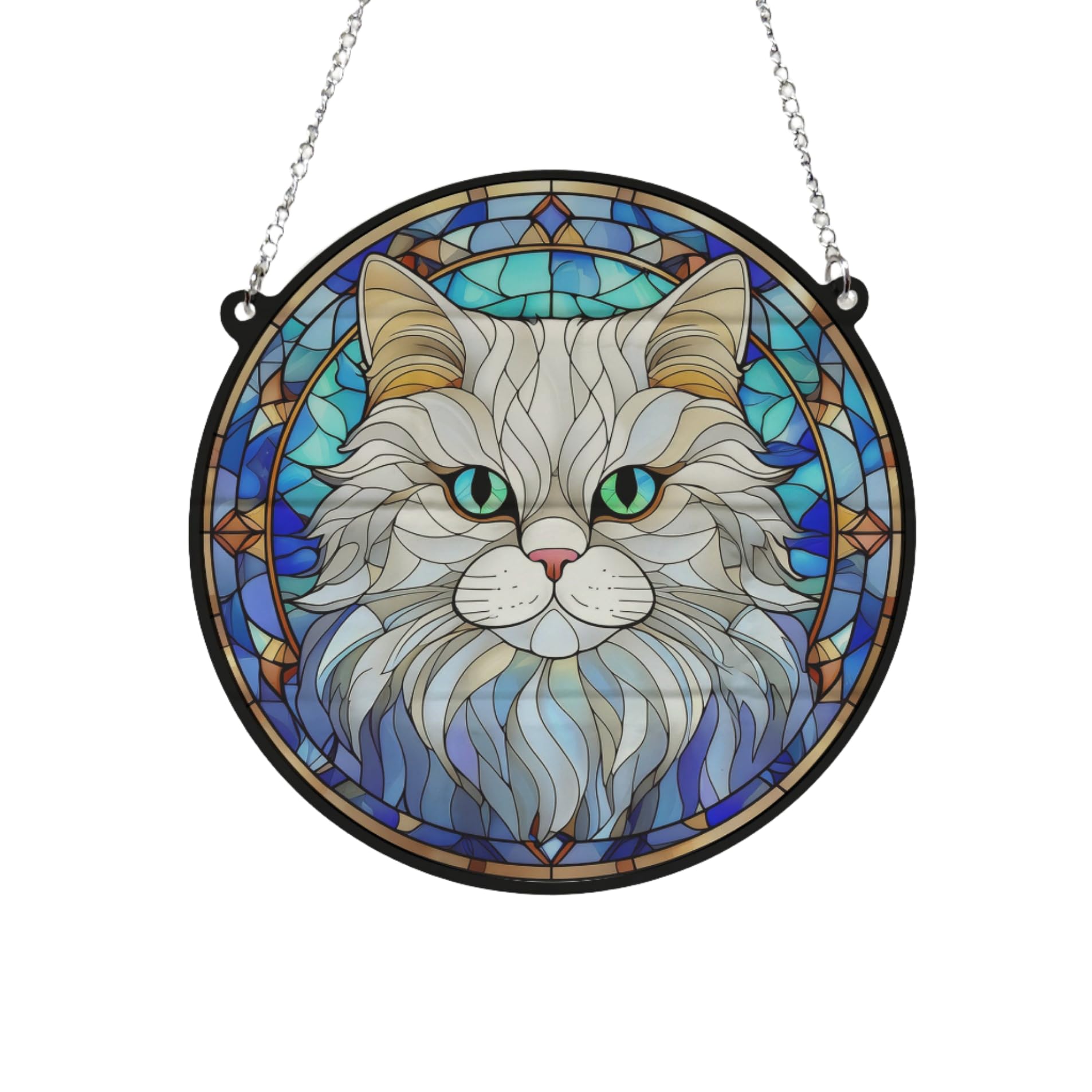 Image Industry Cat Persian Stained Glass Effect Suncatcher - Garden Gift - Cat Gift - Pet Memorial (19cm)