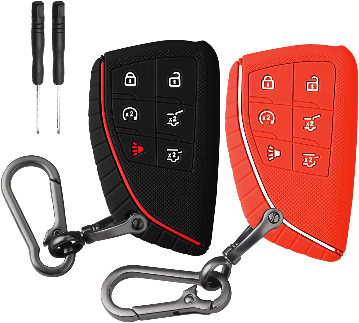 QBUC 2 Pcs Key Fob Cover for Chevy,5 Buttons Silicone for GMC Key Fob Cover,Fit for 2022 2023 2024 2025 Chevy Silverado 1500 GMC Sierra 1500, 2024 2025 Silverado Sierra 2500HD 3500HD with Keychain