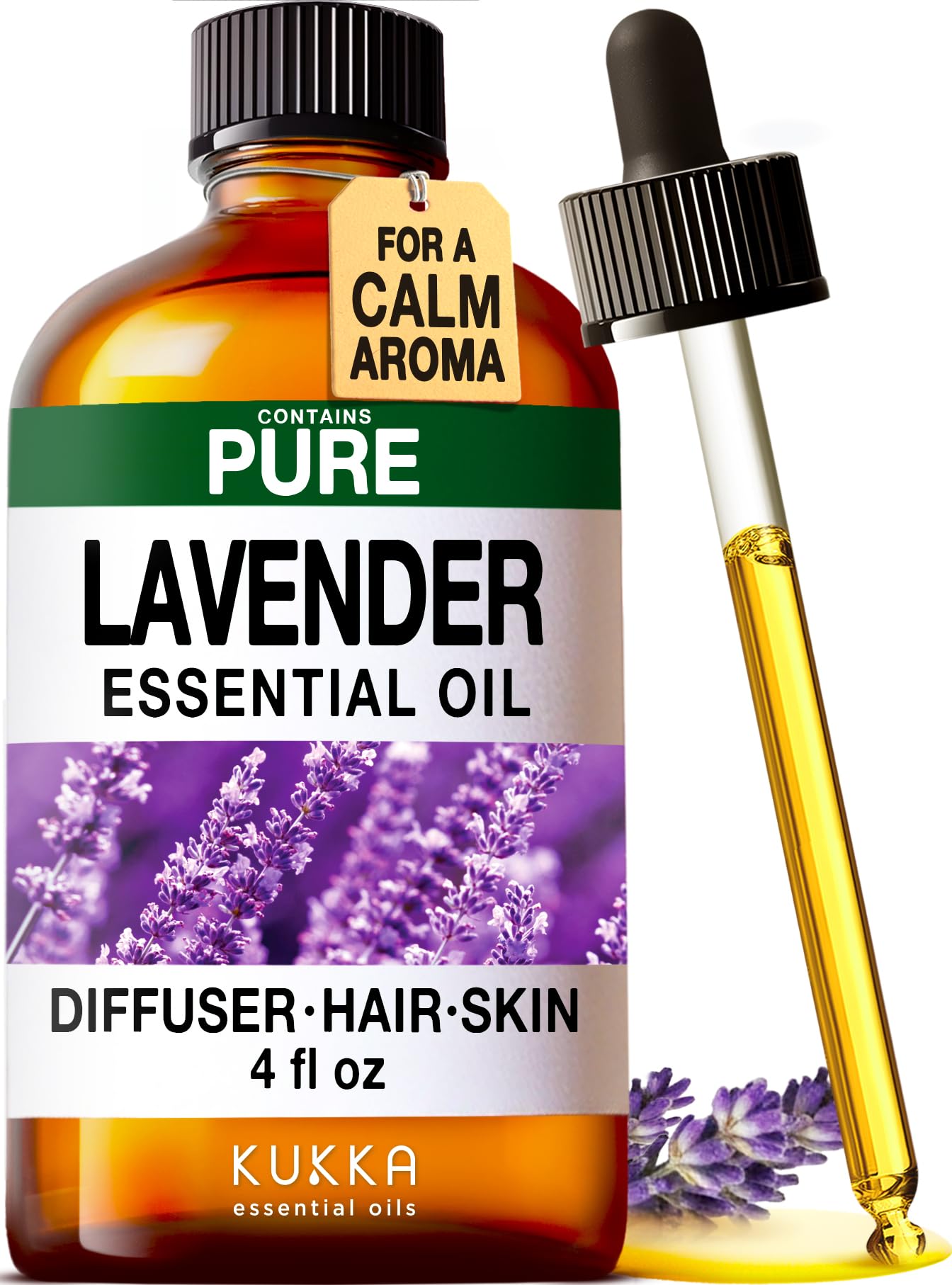KUKKA Lavender Essential Oils - 4 Fl Oz - for Hair, Skin, Diffuser, Aromatherapy & DIY Soap Making Scent