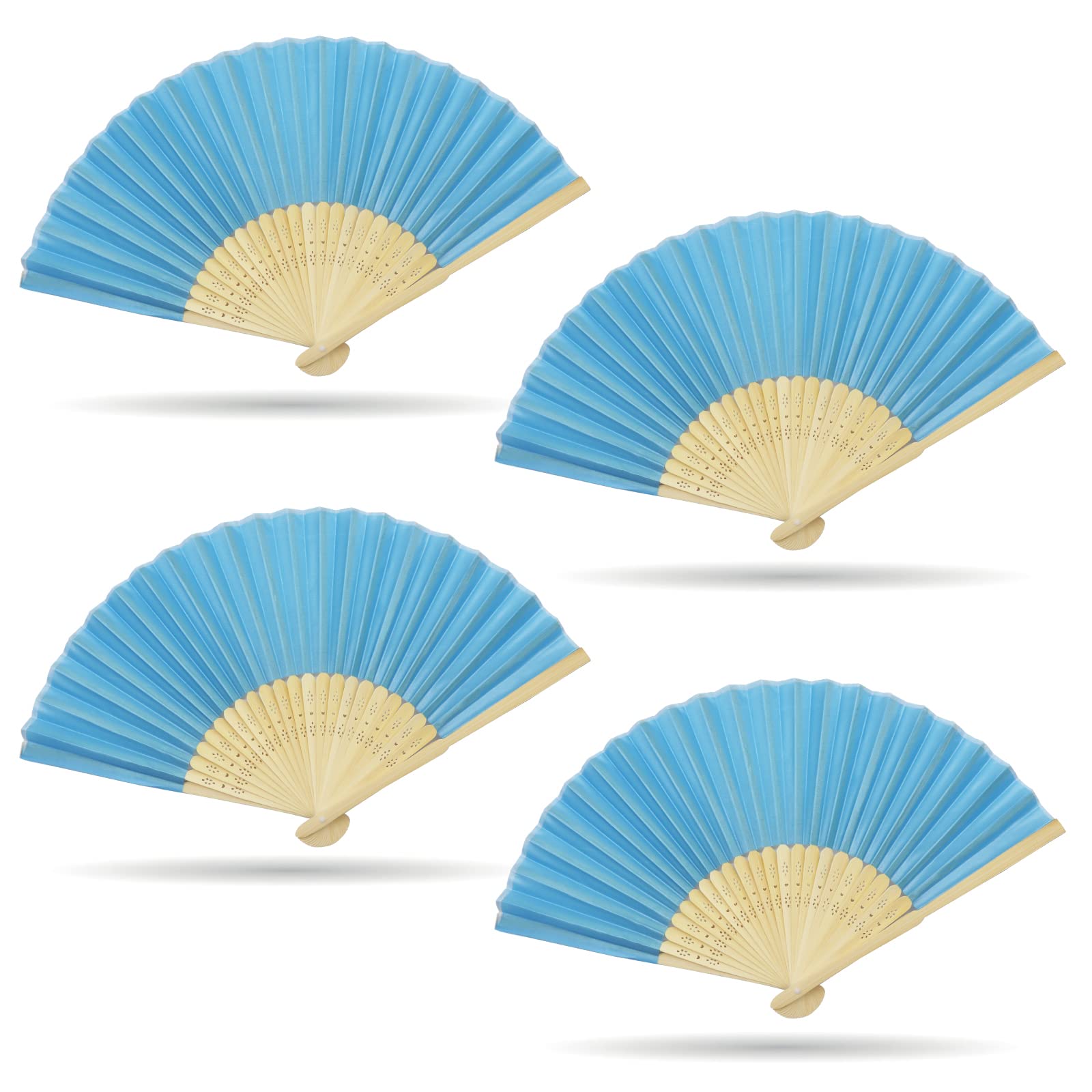 Grantop 4 Pcs Black Folding Hand Fan, Silk Fabric Bamboo Ribs Handheld Fan