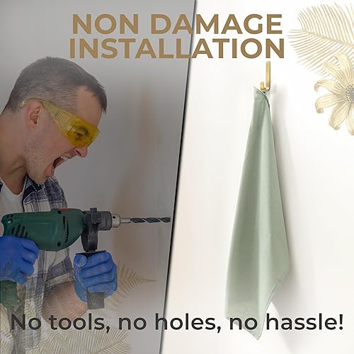 Miniatura 6 de 6 ganchos de pared de baño de latón para colgar toallas  Ganchos de pared autoadhesivos para pared de ducha  Ganchos sin ingenuos para azulejos de