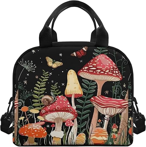 Miniatura 2 de HELLHERO Bolsa de almuerzo con forma de hongos para niños y niñas, bolsas aisladas, hielera, aperitivos, contenedores de mariposas, bolsa de