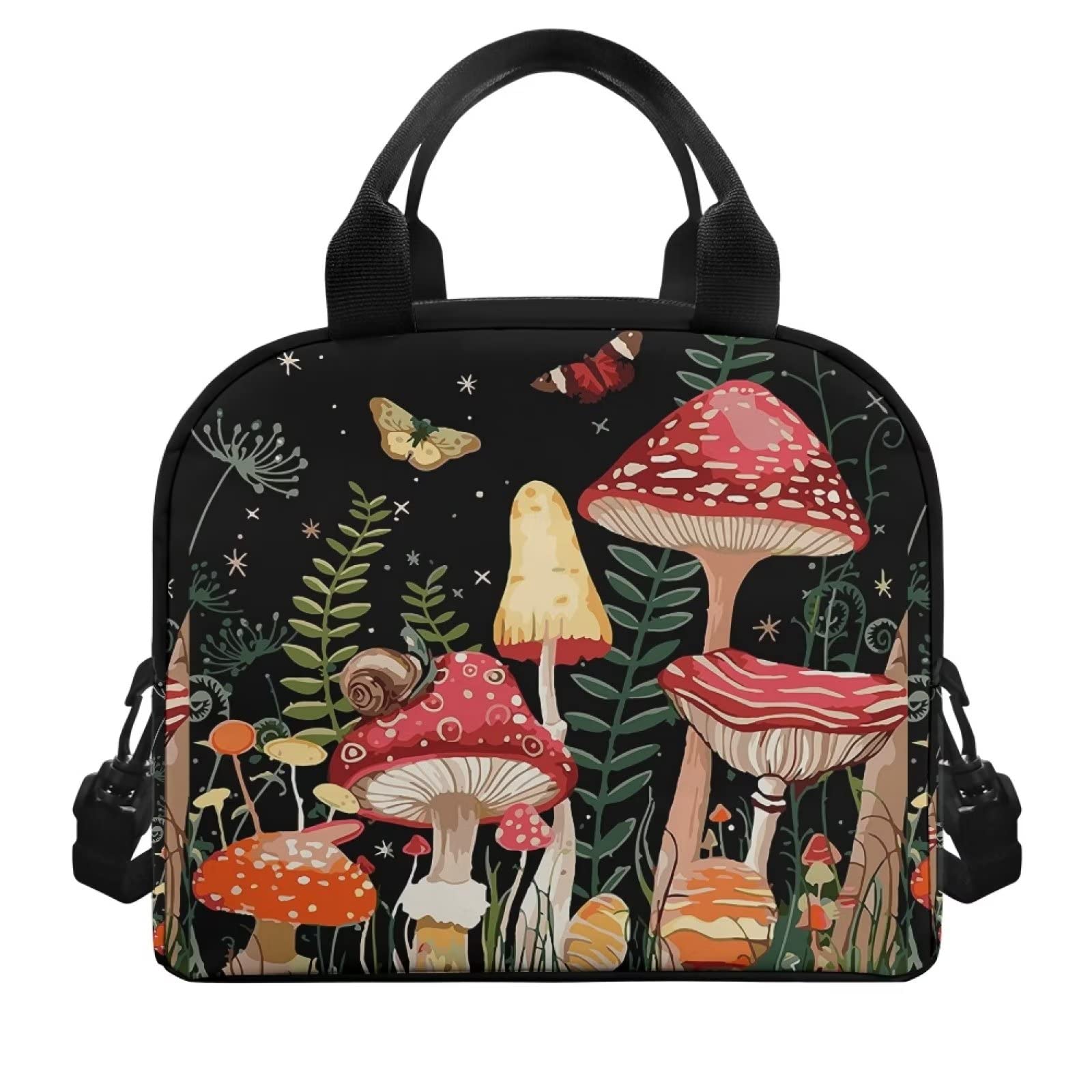 HELLHERO Mushroom Lunch Bag for Kids Girls Insulated Tote Bags Cooler Lunchbox Snacks Containers Butterfly Lunch Boxes Meal Prep Storage Pouch for Women Work Office Travel Outdoor - Image 2