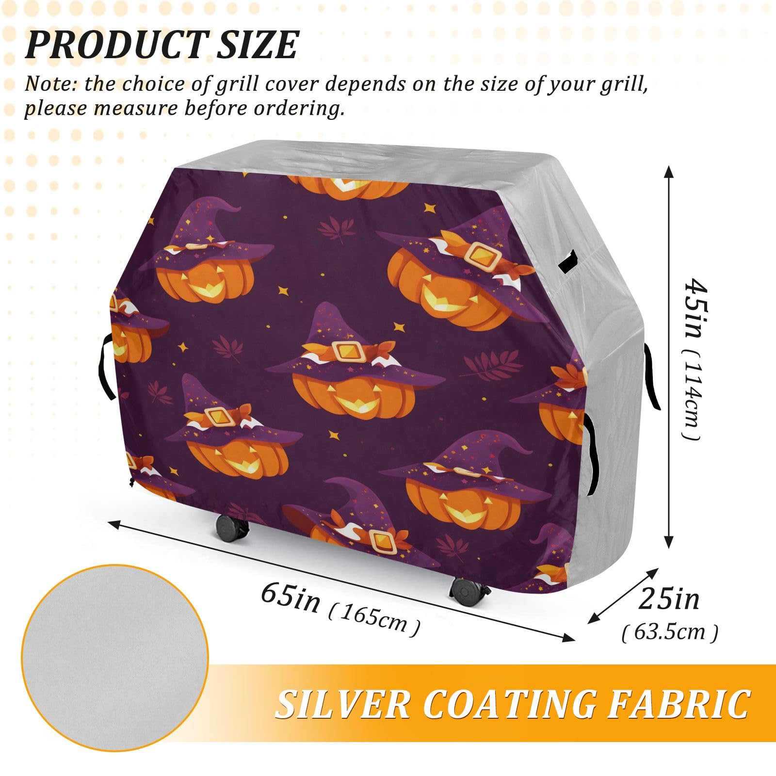 Copertura per barbecue impermeabile di alta qualità, resistente allo sbiadimento, resistente, adatta per griglie fino a 25 cm di larghezza, con cappello magico e zucca